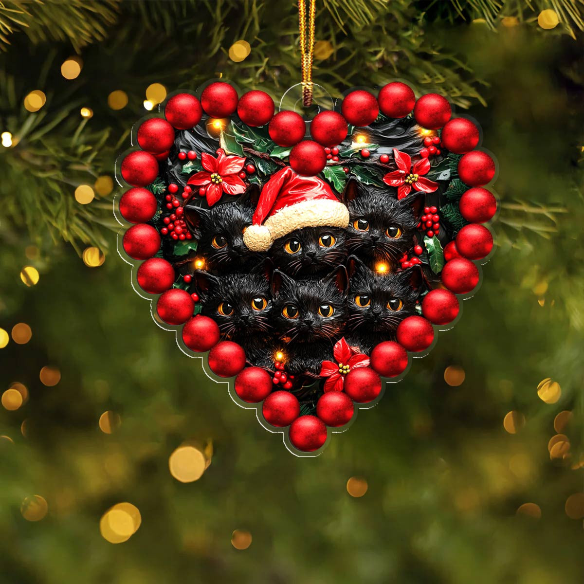 Bestchoo 2D Acrylic Ornament Gorgeous Black Cats Heart