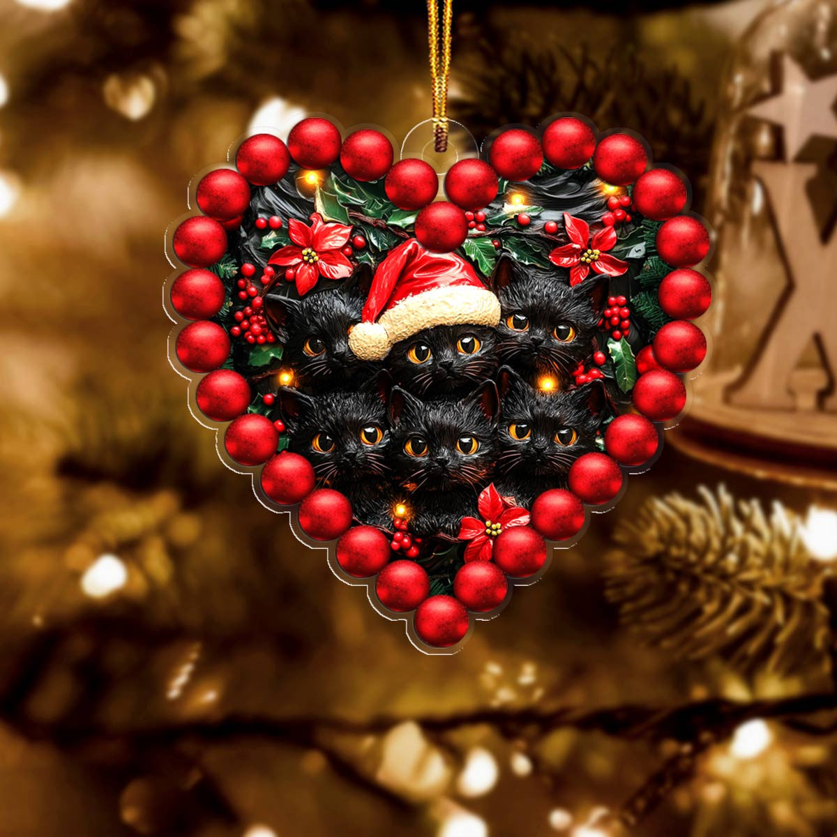 Bestchoo 2D Acrylic Ornament Gorgeous Black Cats Heart