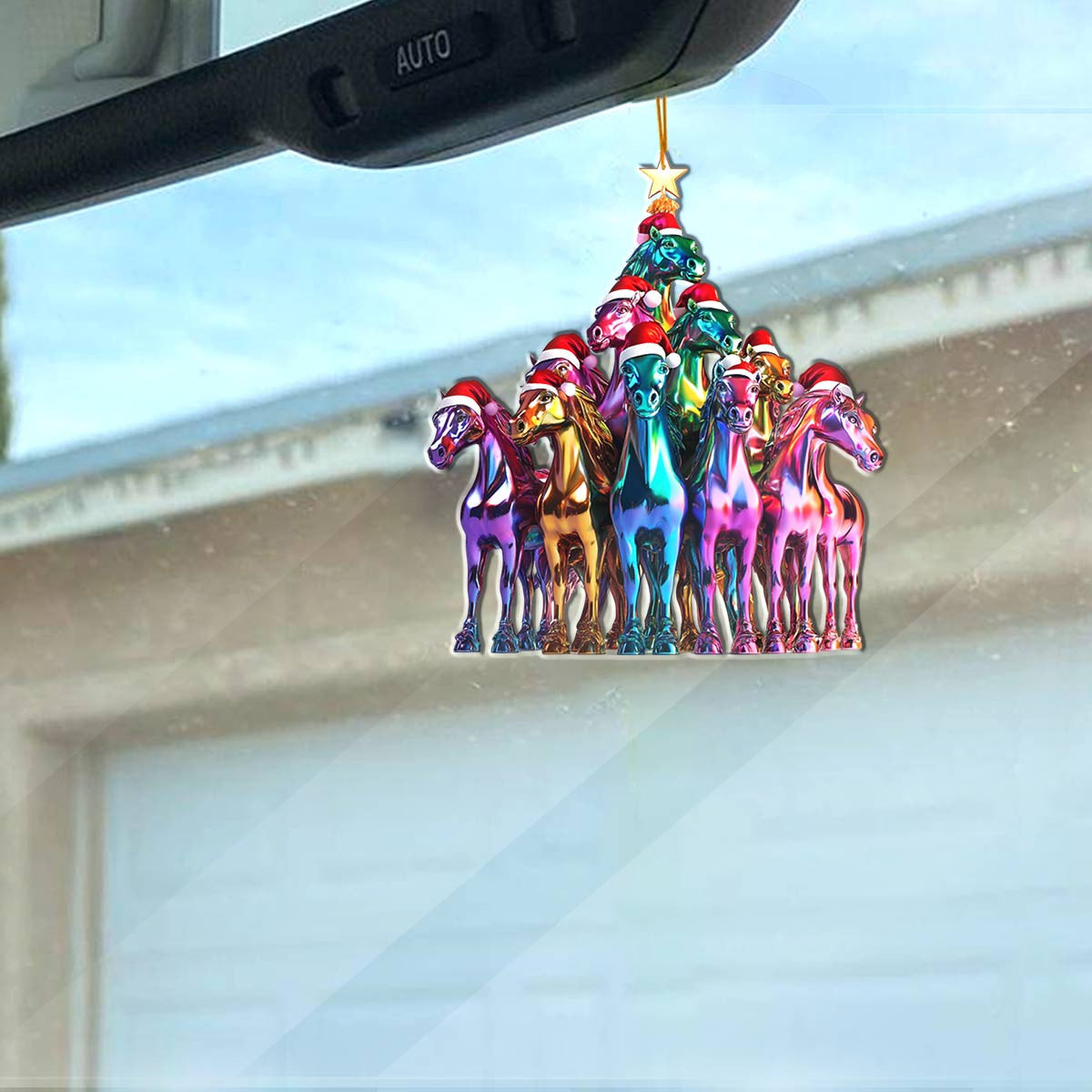 Bestchoo 2D Acrylic Ornament Amazing Christmas Tree Horses