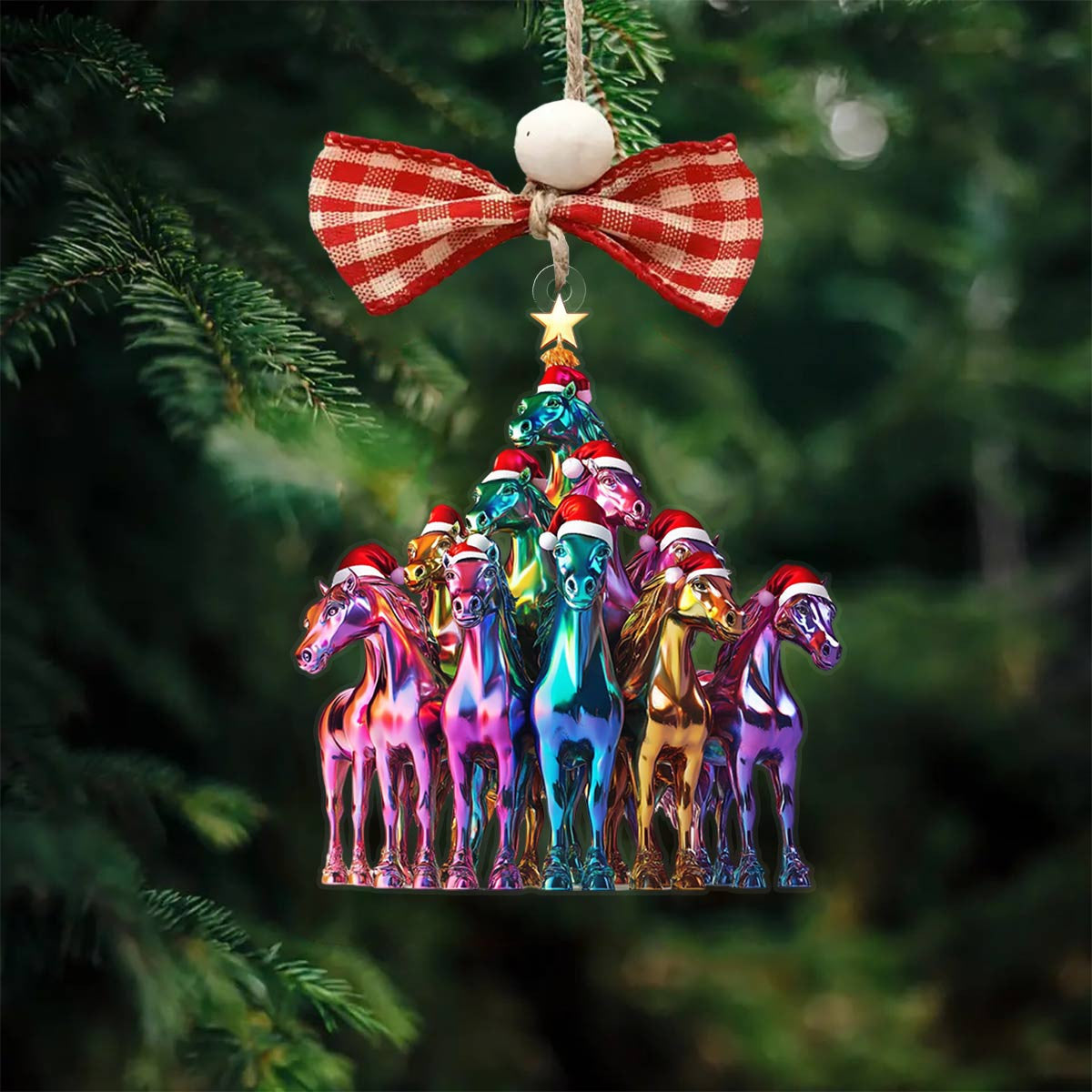 Bestchoo 2D Acrylic Ornament Amazing Christmas Tree Horses
