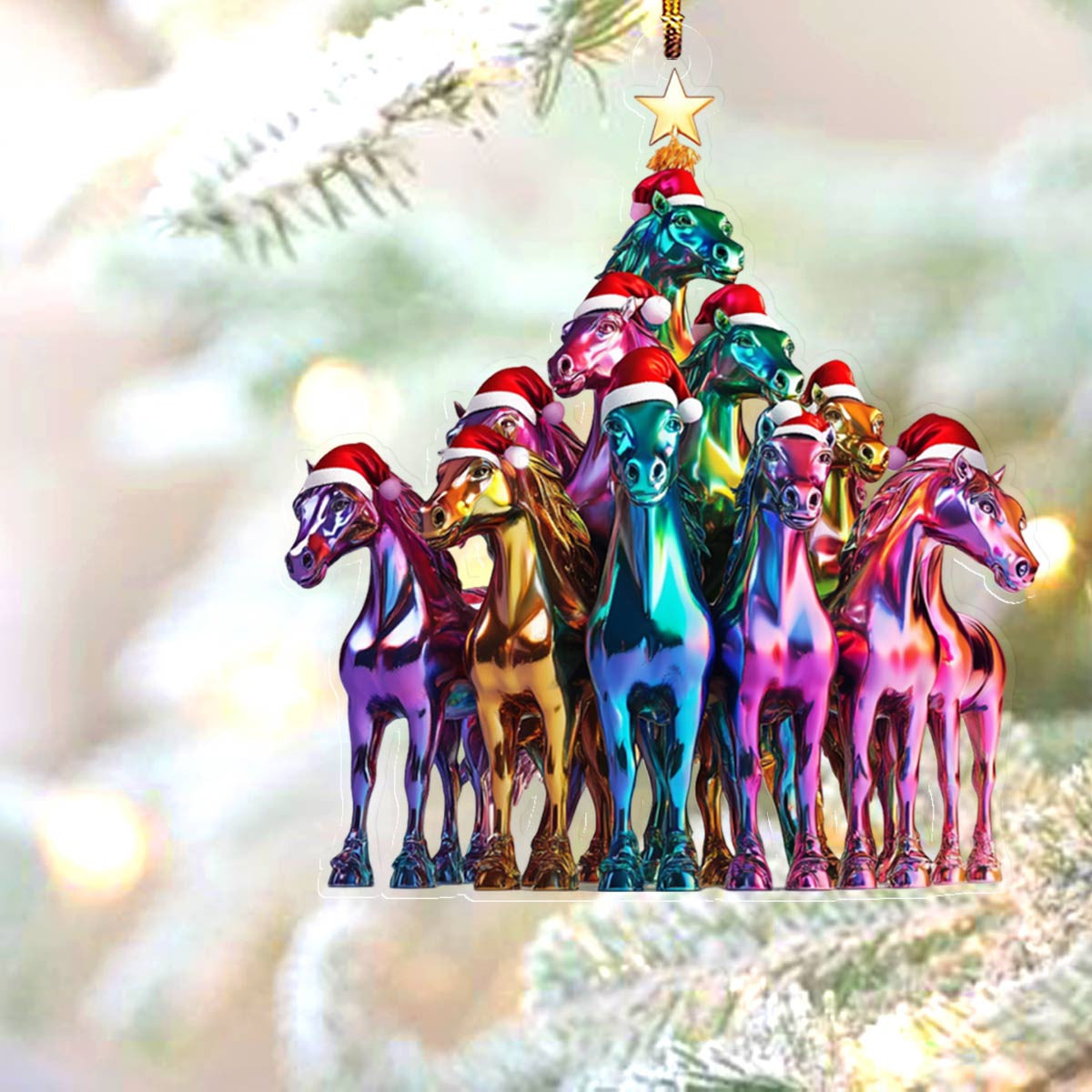 Bestchoo 2D Acrylic Ornament Amazing Christmas Tree Horses