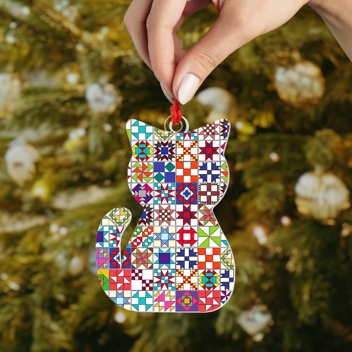 Bestchoo Acrylic Ornament Quilt Block Cat