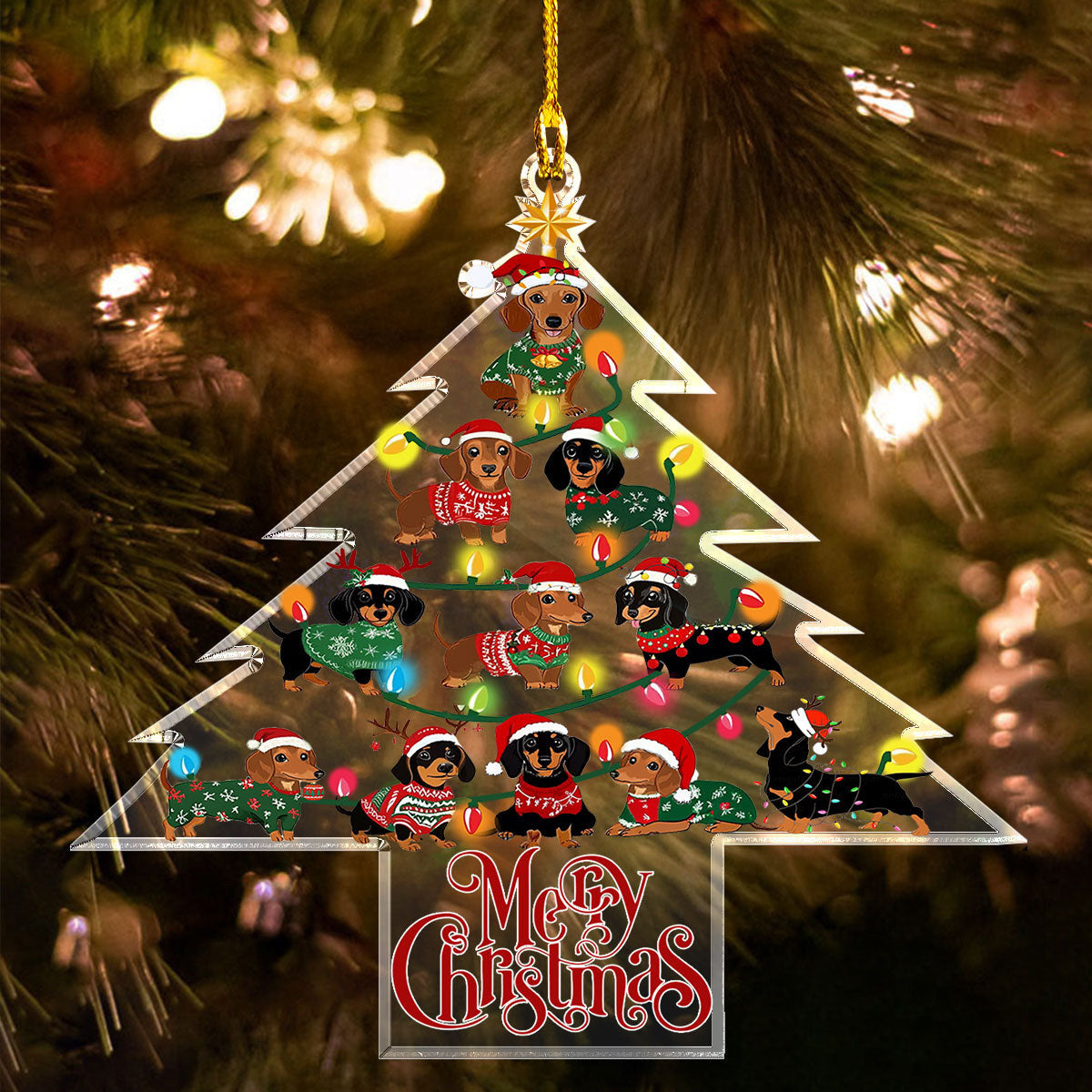 Bestchoo 2D Acrylic Ornament - Dachshund Christmas Tree Delight