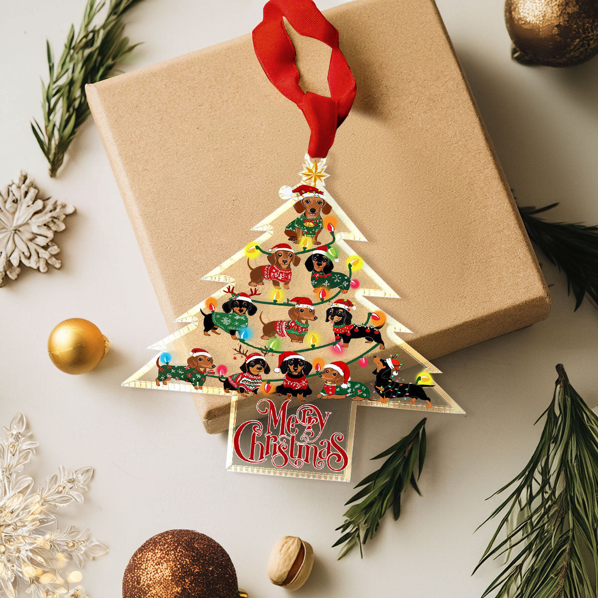 Bestchoo 2D Acrylic Ornament - Dachshund Christmas Tree Delight