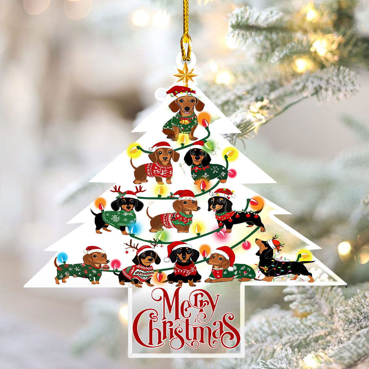 Bestchoo 2D Acrylic Ornament - Dachshund Christmas Tree Delight
