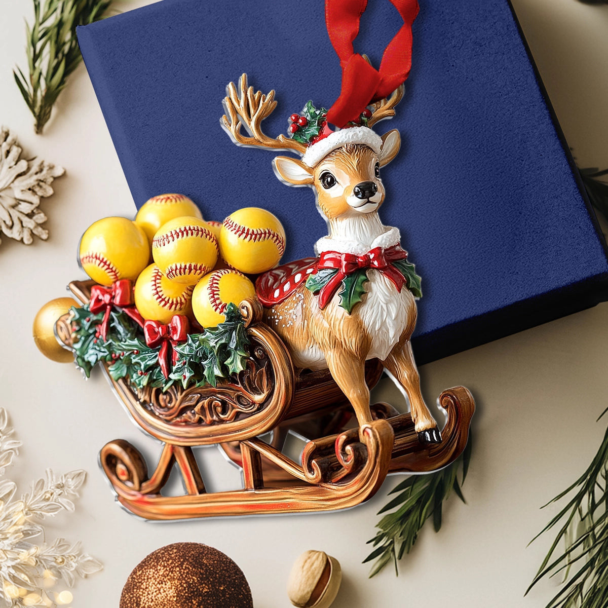 Bestchoo 2D Acrylic Ornament - Reindeer Softball Sleigh