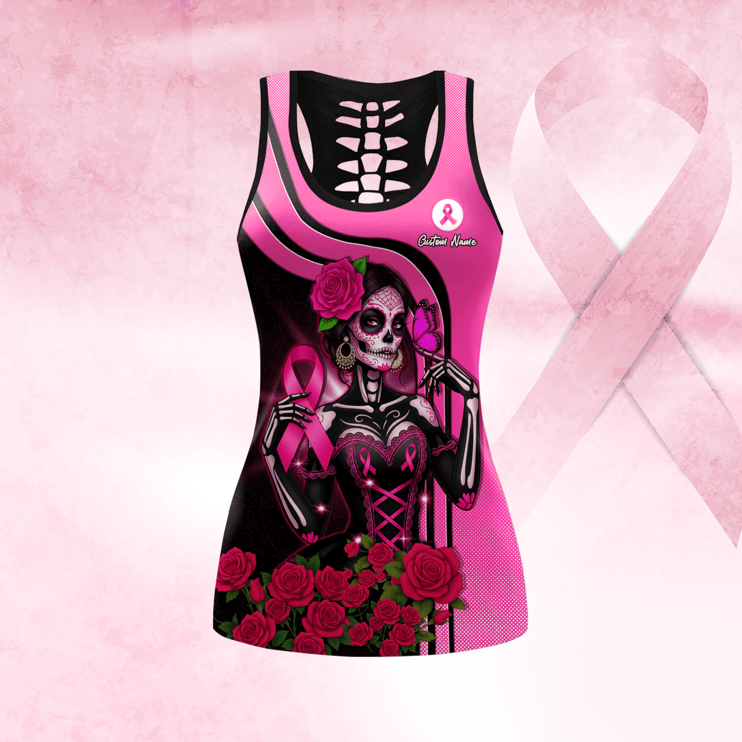 Sugar Skull Fight Like A Girl - Combo Legging Breast Cancer Awareness
