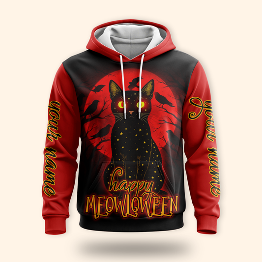Personalized Happy Mewloween Black Cat, Custom Choo