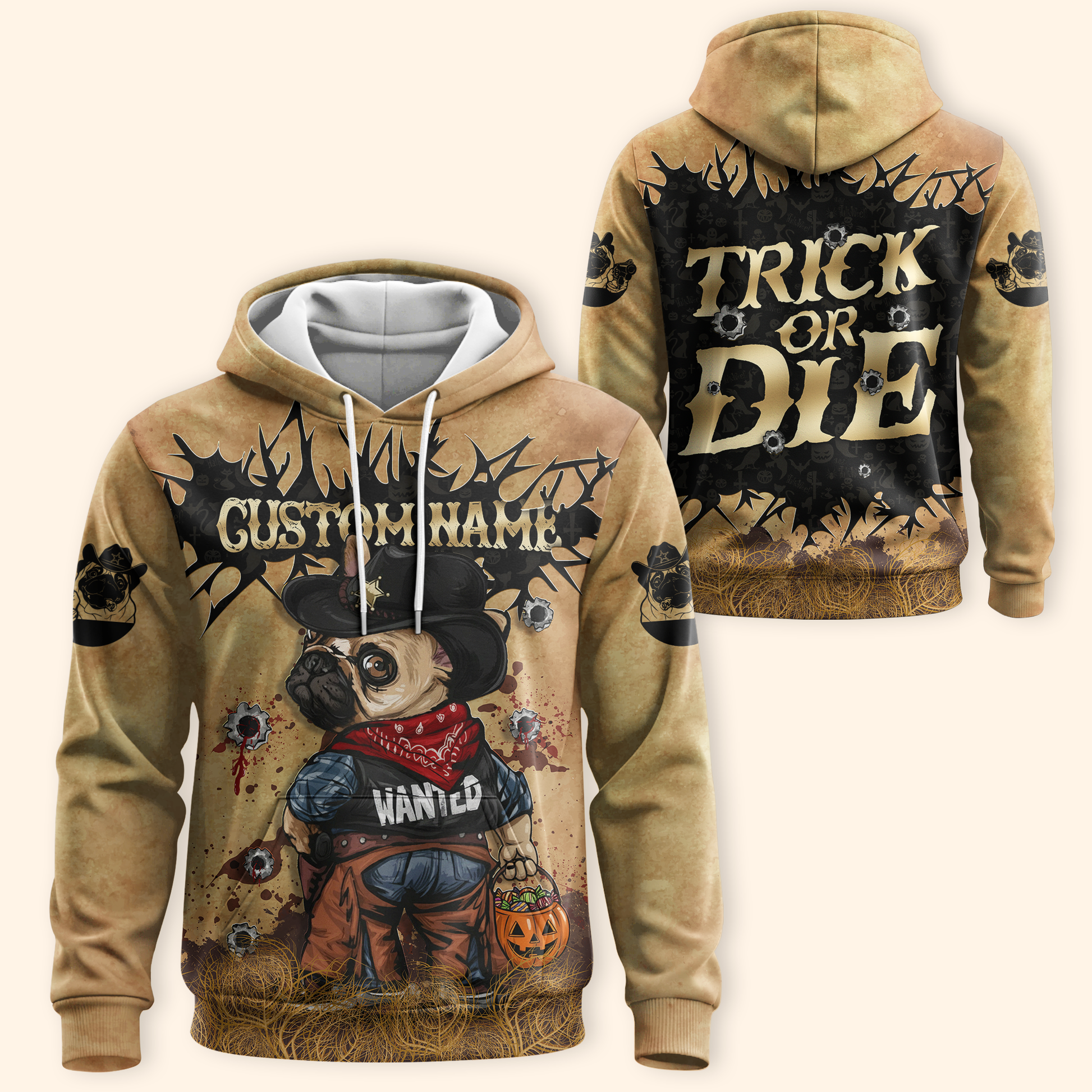 Personalized Trick Or Die Cowboy Pug Dog, Custom Choo