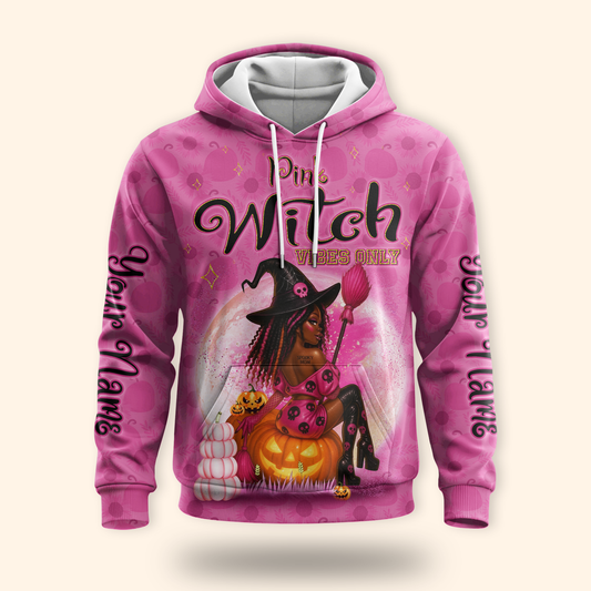 Personalized Pink Witch Hoodie – Halloween Witch Girl Pumpkin Zip Up Sweatshirt, Custom Choo