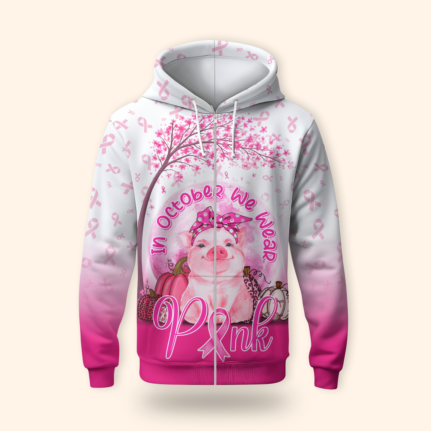 Personalized In October We Wear Pink Little Pig, Custom Choo