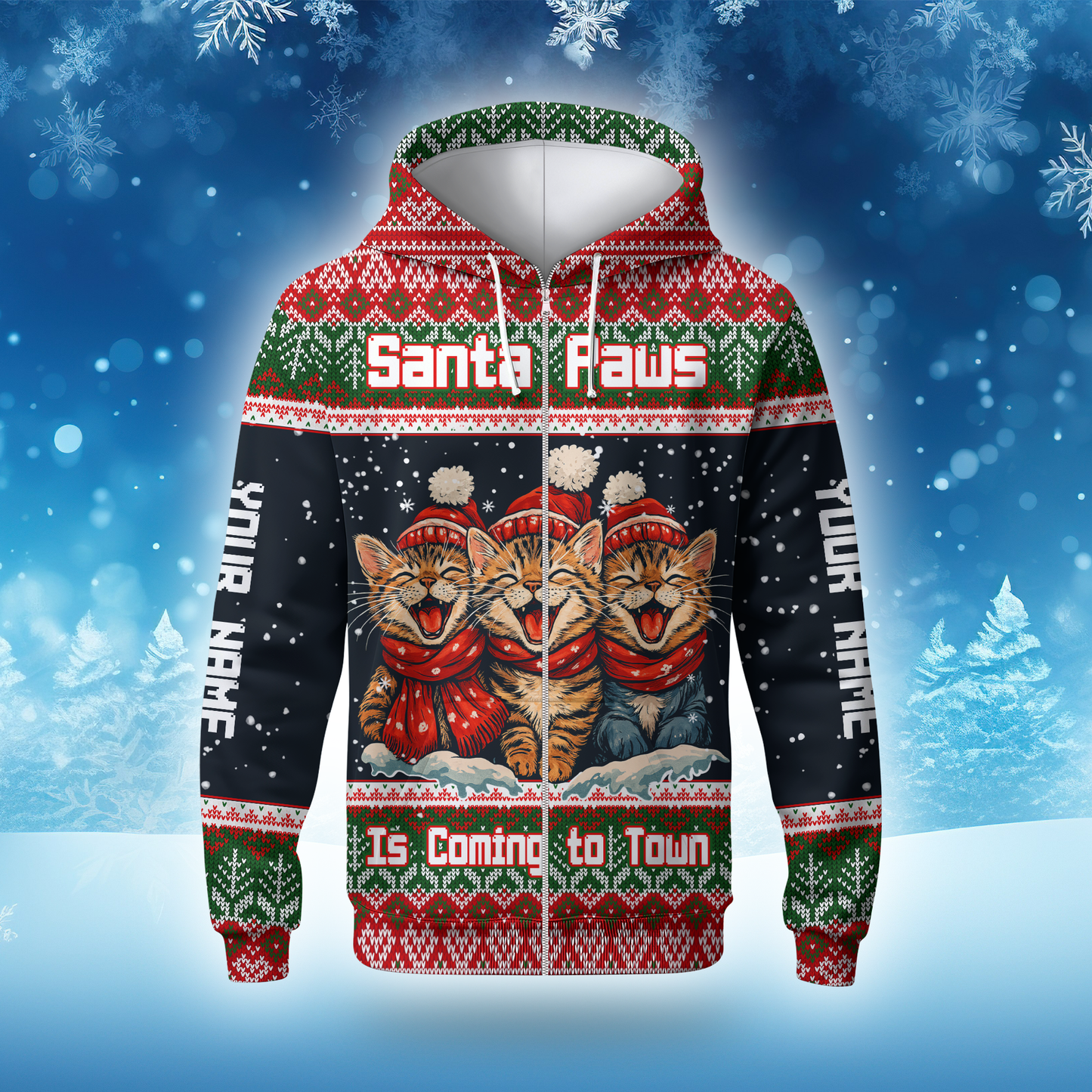 Santa Paws Is Coming to Town Hoodie – Personalized Christmas Cat Hoodie for Cat Lovers