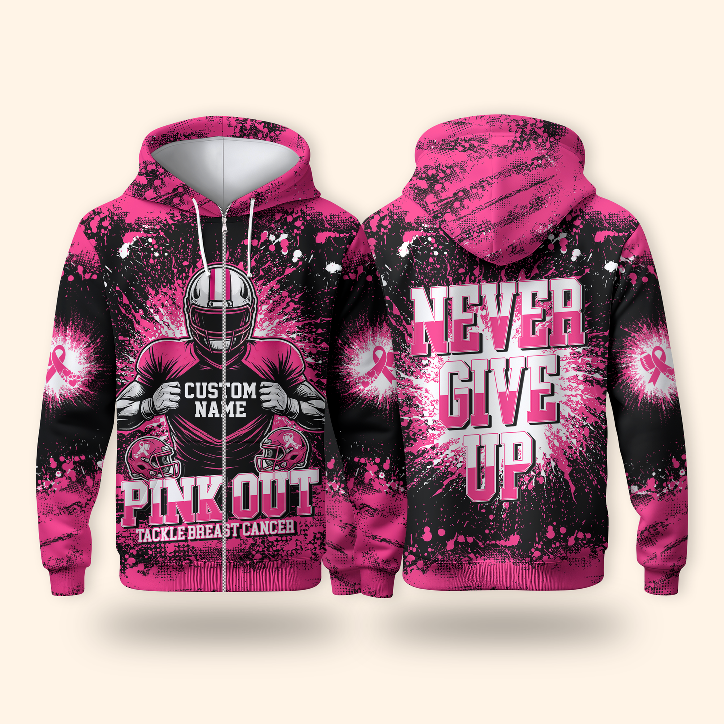 Custom Pink Out Hoodie – Breast Cancer Awareness Football Sweatshirt