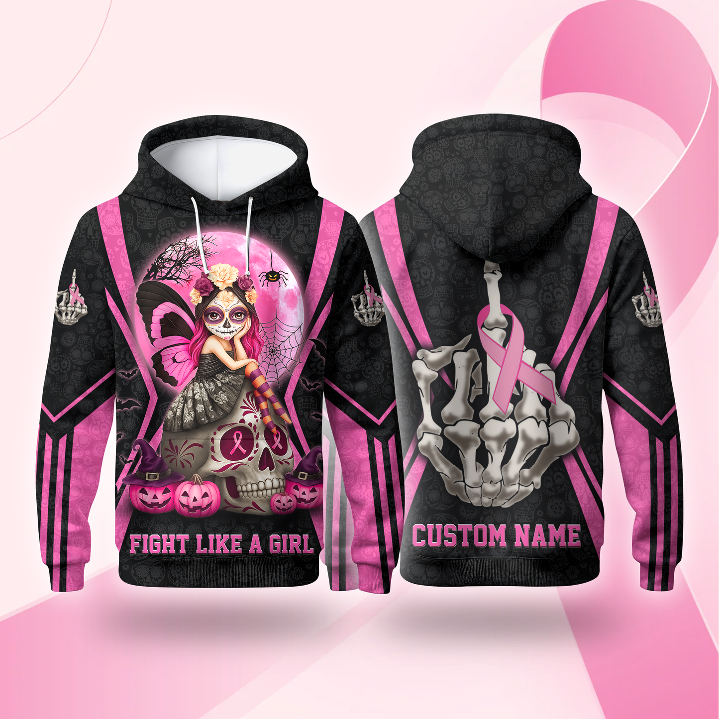 Personalized Sugar Skull Fight Like A Girl - Breast Cancer Awareness Shirt, Custom Choo