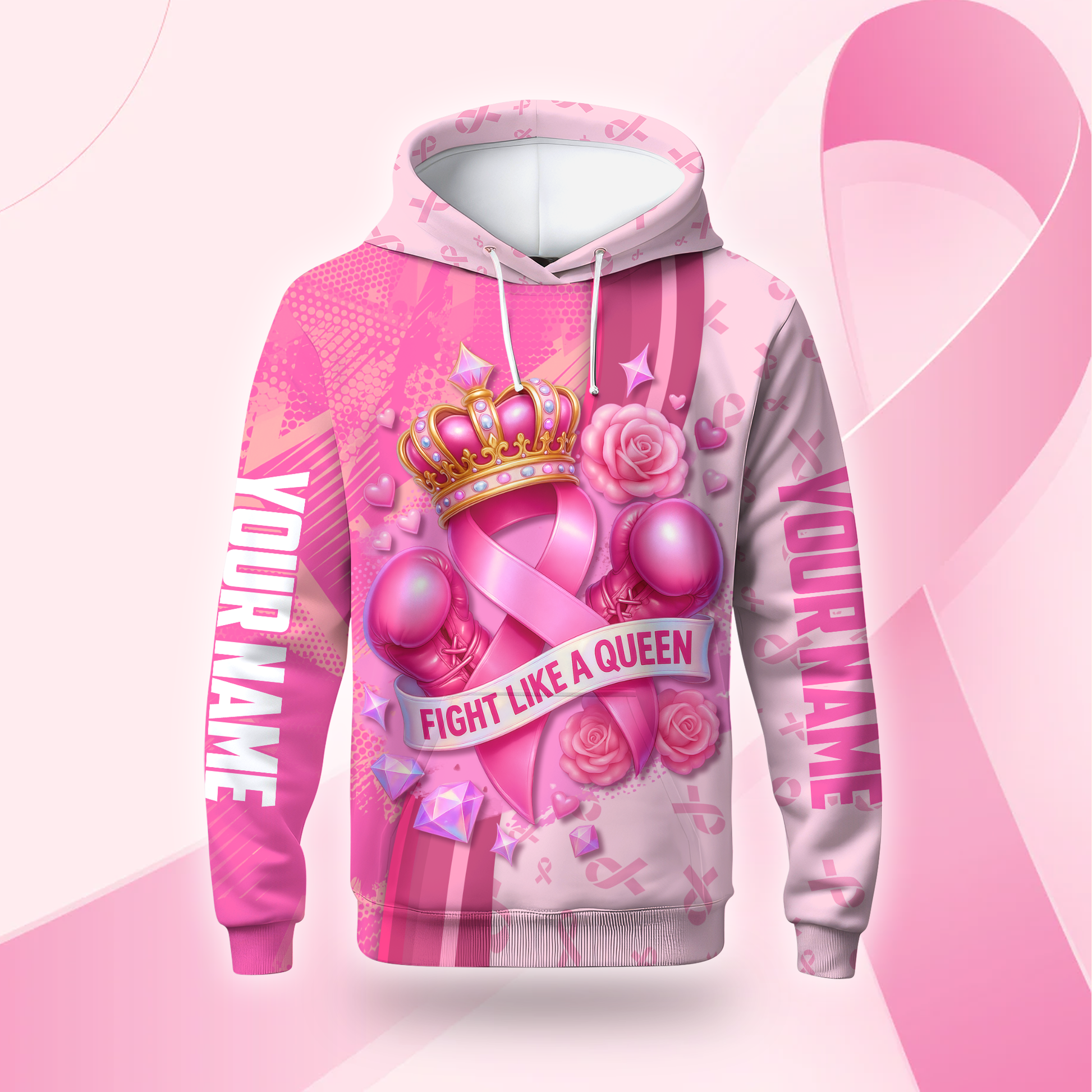 Personalized Pink Ribbon Fight Like A Queen Breast Cancer Awareness Shirt, Custom Choo