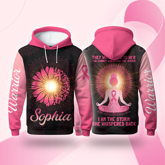 Custom Name Breast Cancer Awareness Hoodie – Warrior Sunflower Yoga Girl Sweatshirt, I Am The Storm Hoodie, Custom Choo