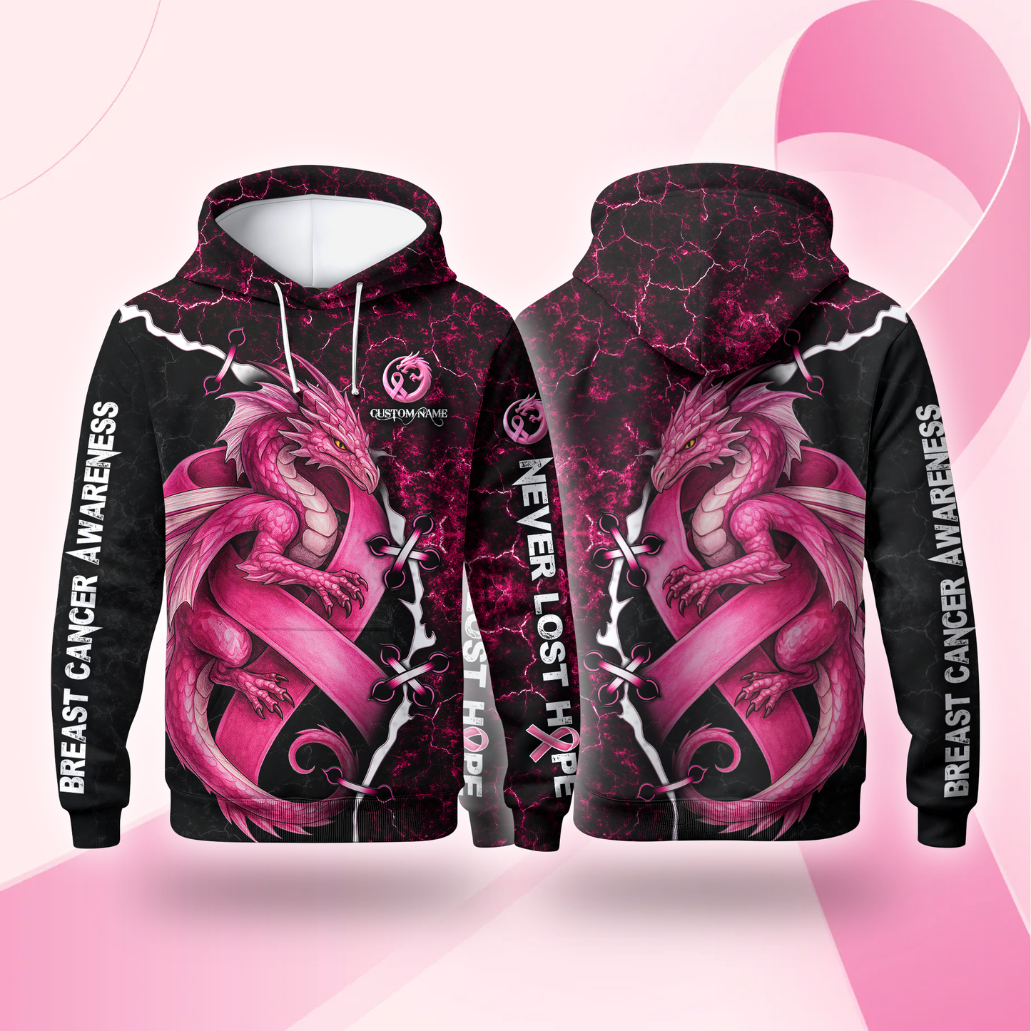 Breast Cancer Awareness Pink Dragon Hoodie – Women’s Gym & Yoga Outfit, Custom Choo