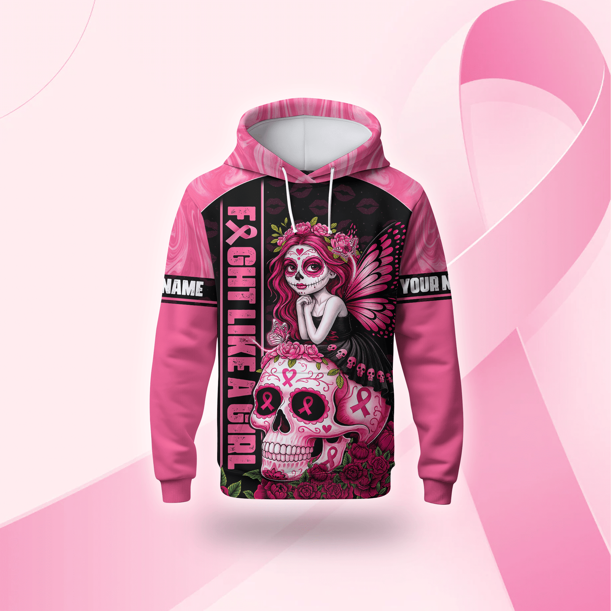 Fight Like A Girl Sugar Skull - Breast Cancer Awareness Shirt, Custom Choo