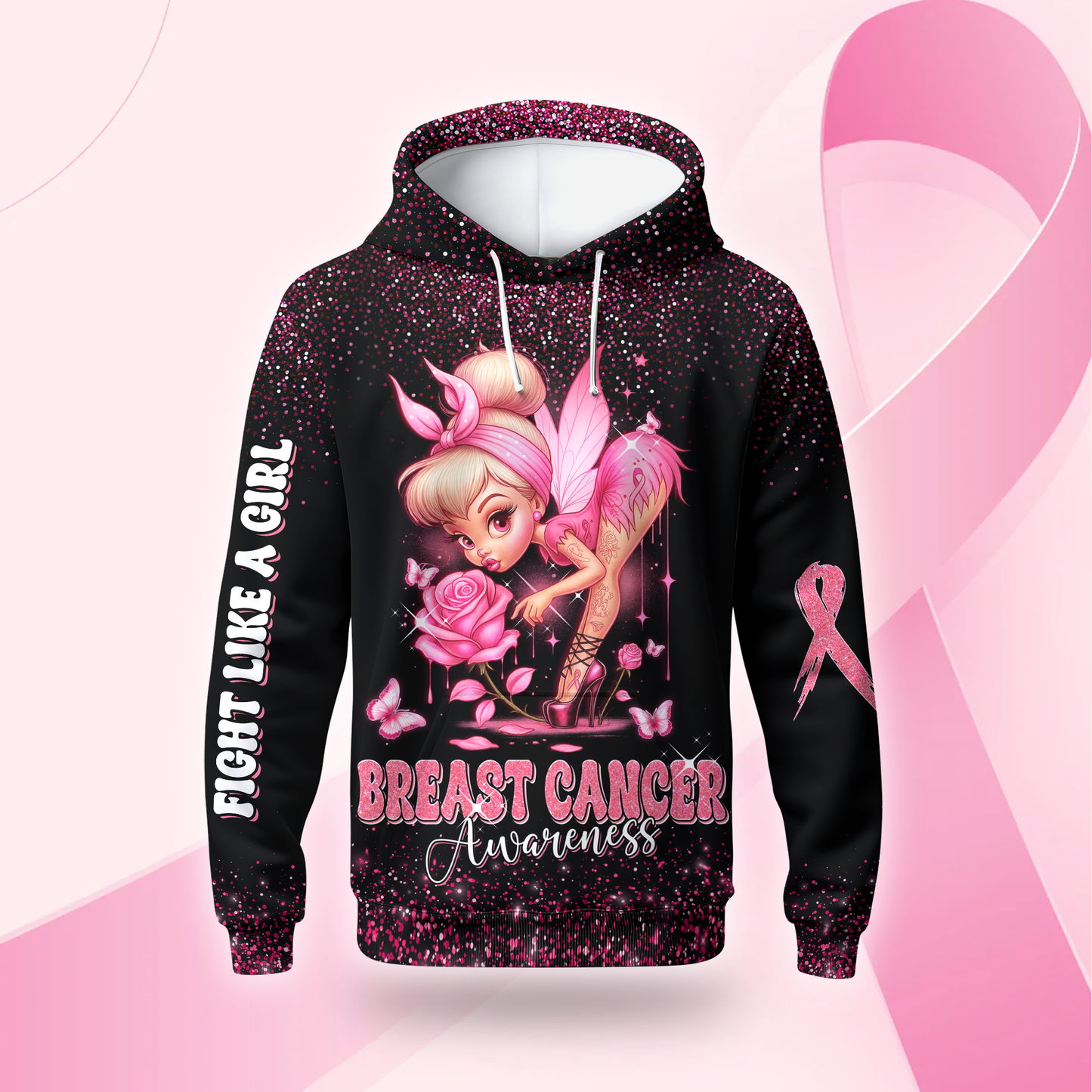 Pink Fairy Fight Like A Girl - Breast Cancer Awareness Shirt