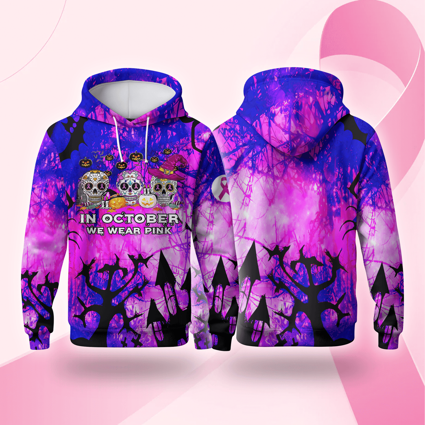 "In October We Wear Pink" Sugar Skull - Breast Cancer Awareness shirt