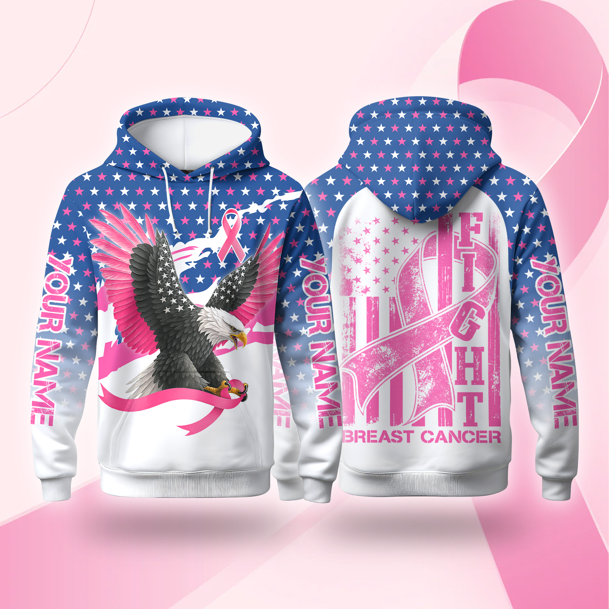 Personalized Eagle Pink Ribbon Fight Breast Cancer Awareness Shirt, Custom Choo