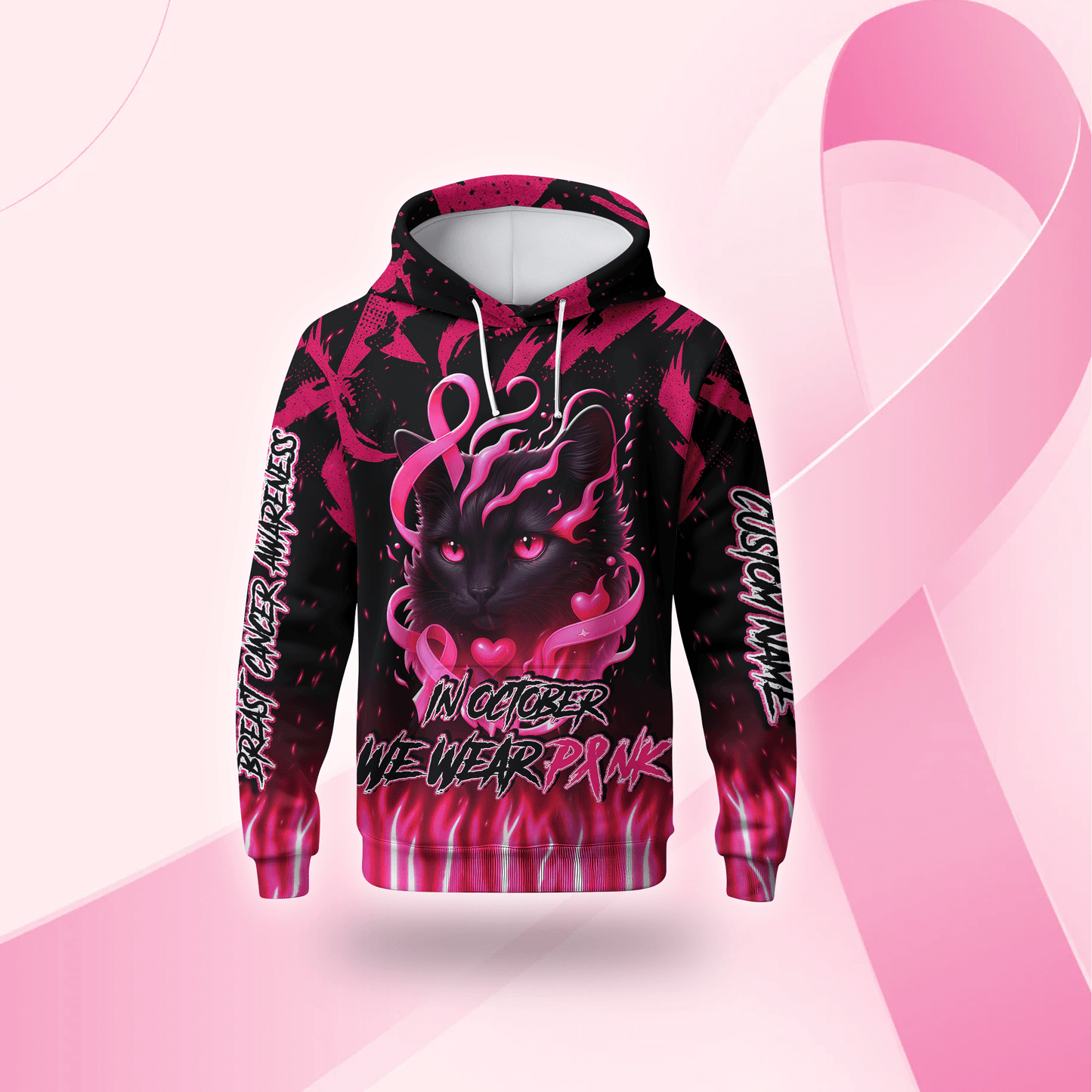 Personalized In October We Wear Pink Black Cat - Breast Cancer Awareness Shirt