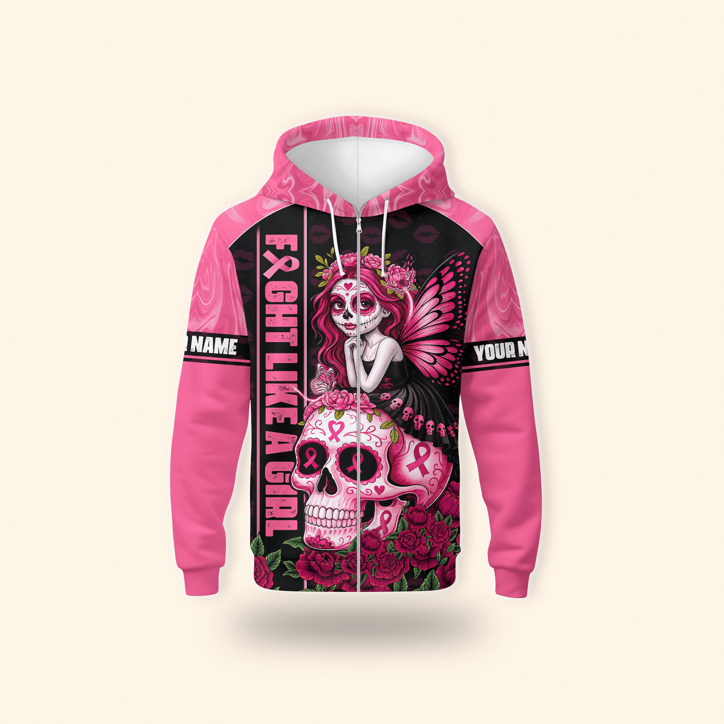 Fight Like A Girl Sugar Skull - Breast Cancer Awareness Shirt