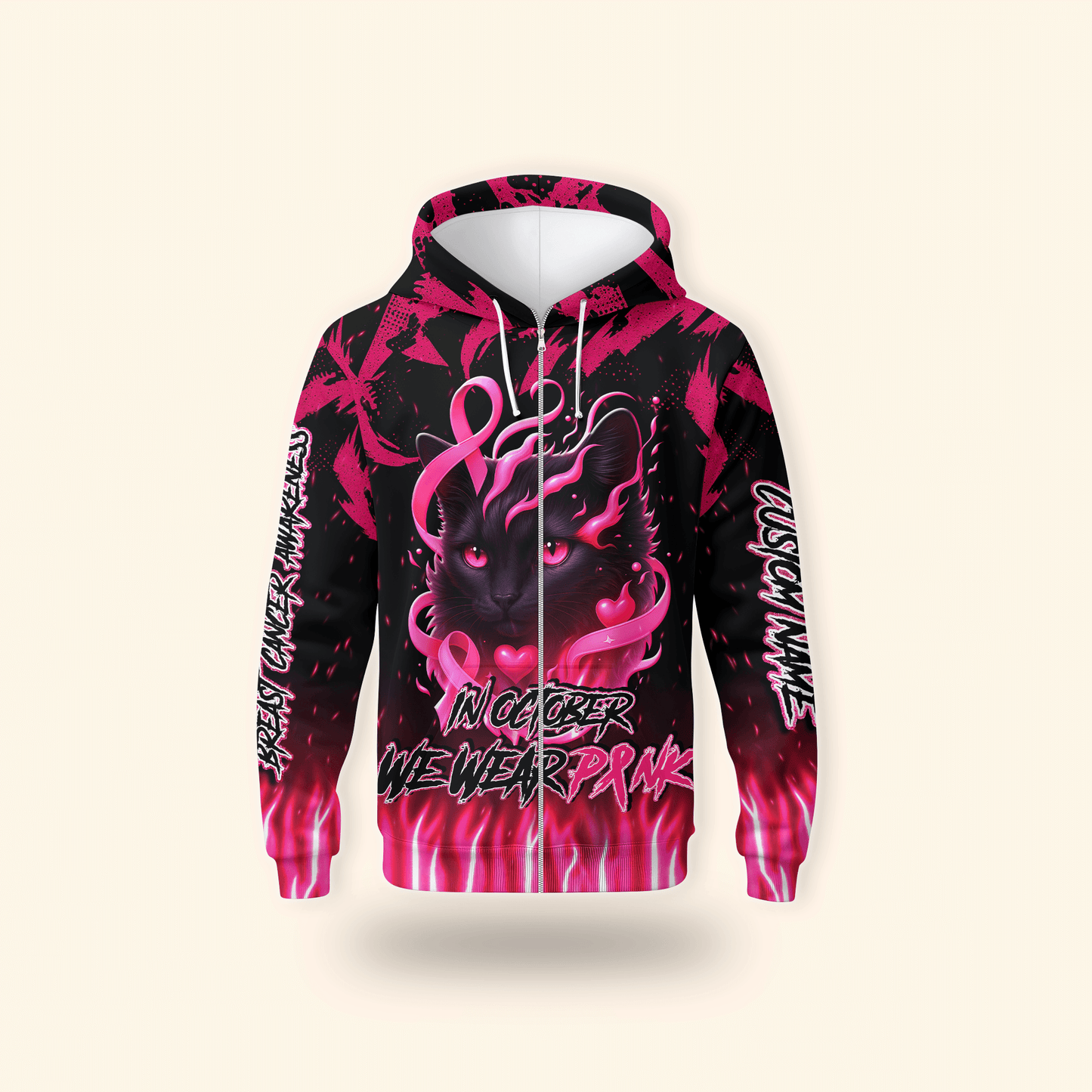 Personalized In October We Wear Pink Black Cat - Breast Cancer Awareness Shirt