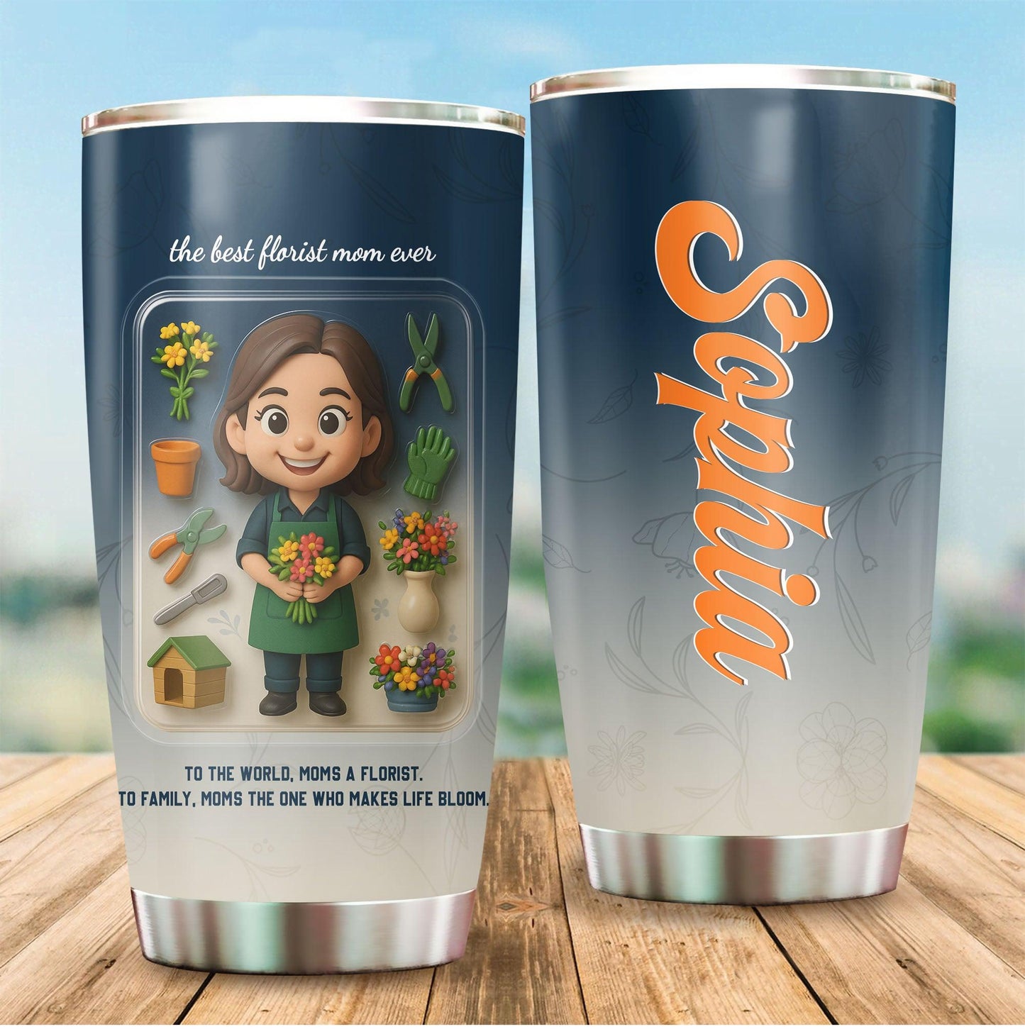 Florist Mom Mother's Day Gift - Custom Chibi Photo & Name – Personalized 20oz Tumbler - Custom Choo