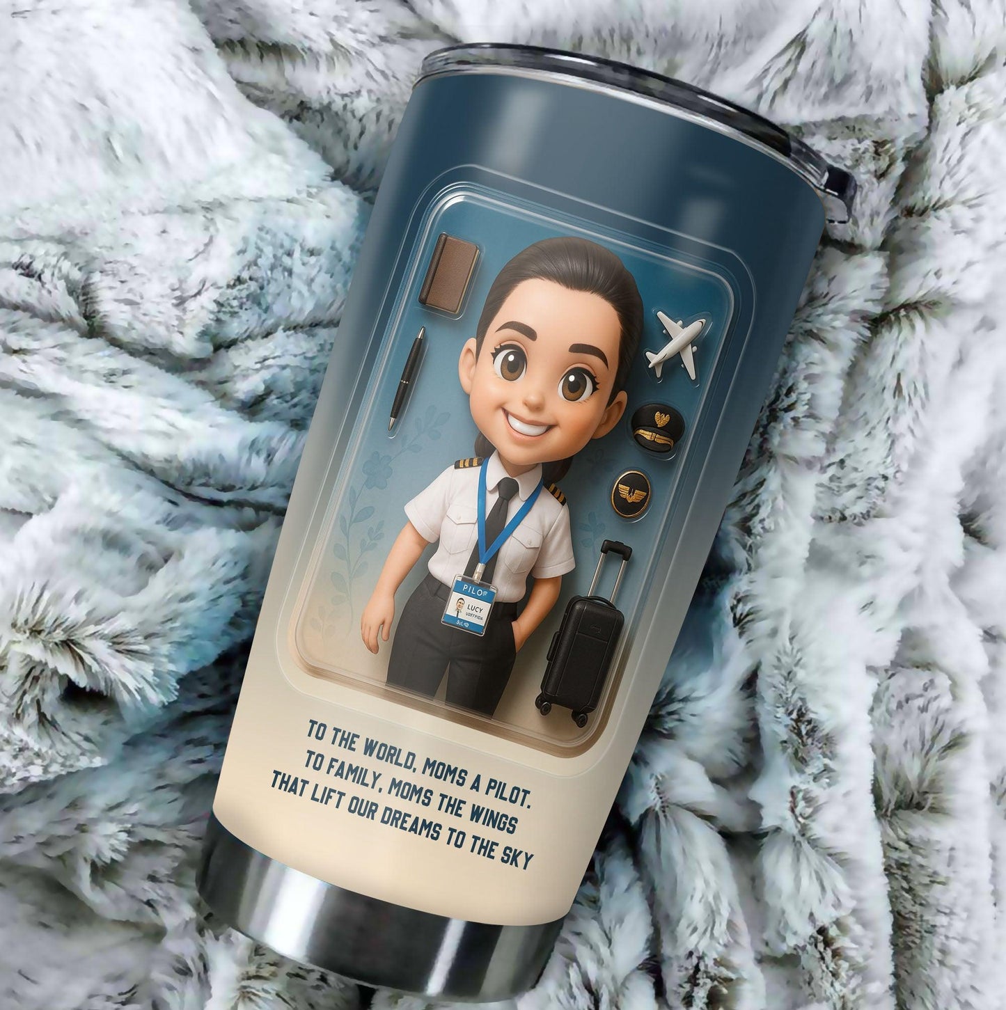 Pilot Mom Mother's Day Gift - Custom Chibi Photo & Name – Personalized 20oz Tumbler - Custom Choo