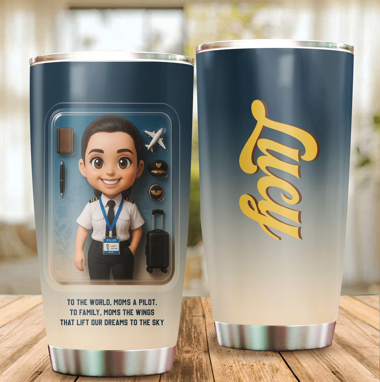 Pilot Mom Mother's Day Gift - Custom Chibi Photo & Name – Personalized 20oz Tumbler - Custom Choo