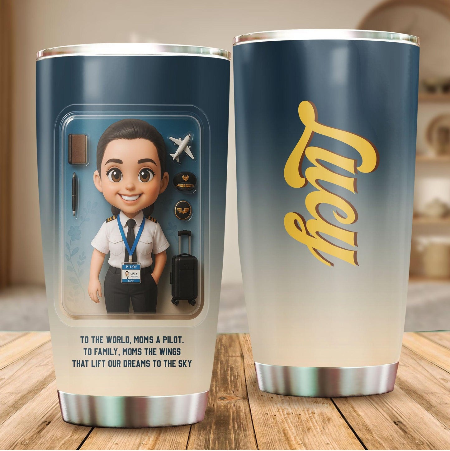 Pilot Mom Mother's Day Gift - Custom Chibi Photo & Name – Personalized 20oz Tumbler - Custom Choo