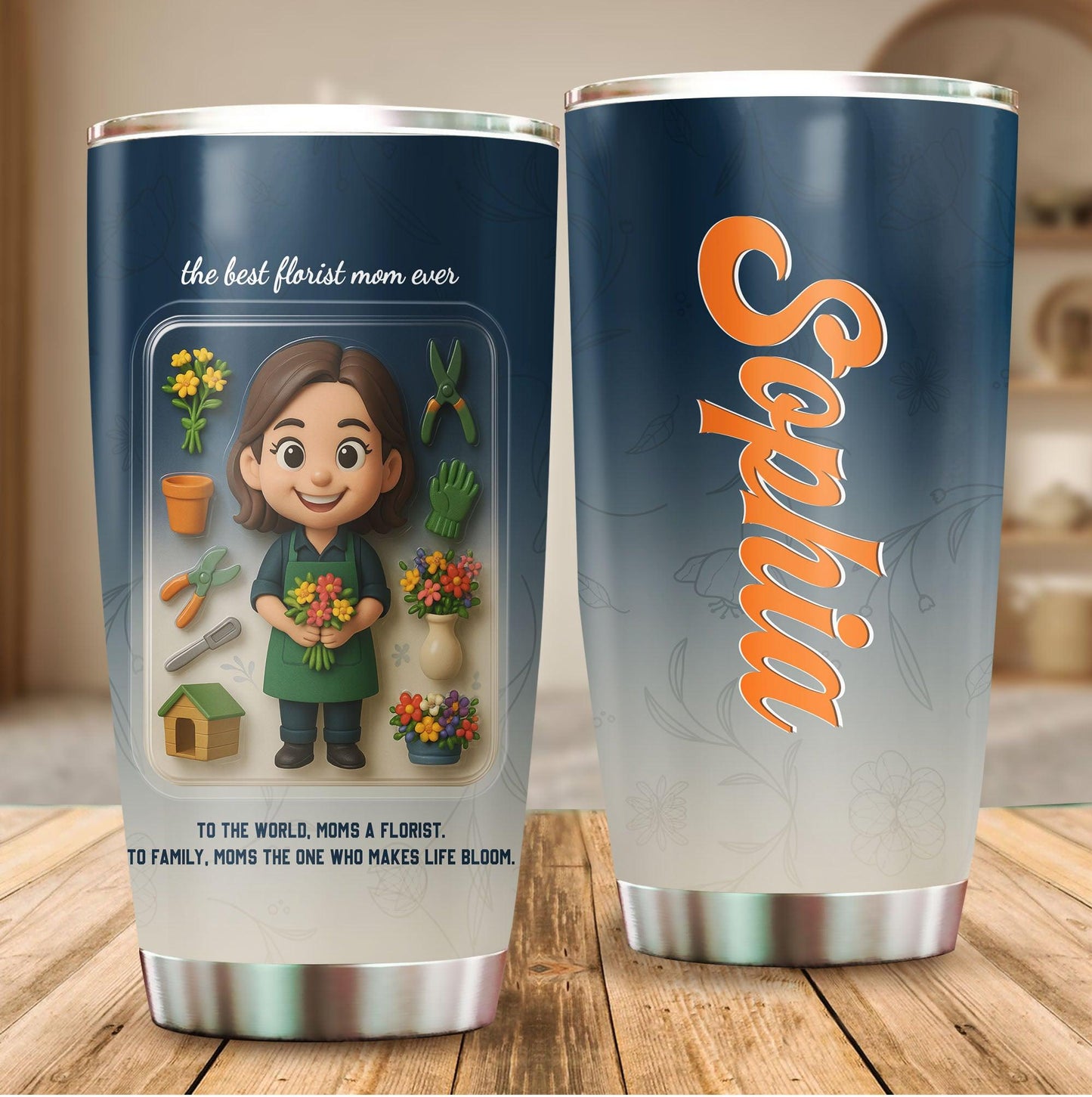 Florist Mom Mother's Day Gift - Custom Chibi Photo & Name – Personalized 20oz Tumbler - Custom Choo