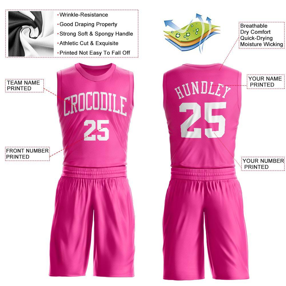 Custom Pink White Round Neck Basketball Uniform Jersey