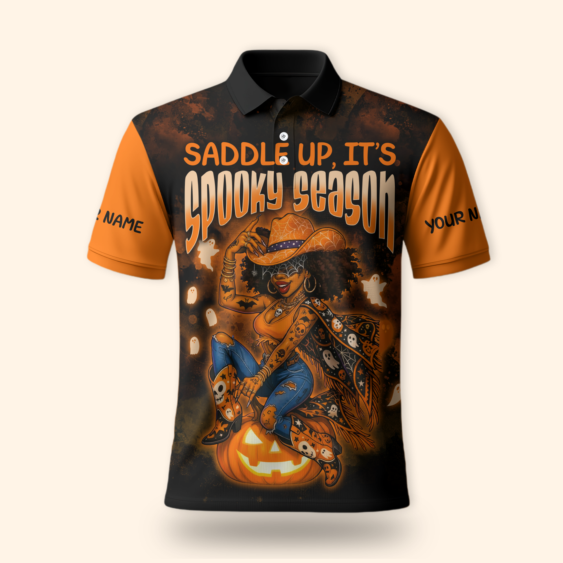 Personalized Spooky Season Hoodie – Cowboy Riding Pumpkin Halloween Jacket, Custom Choo