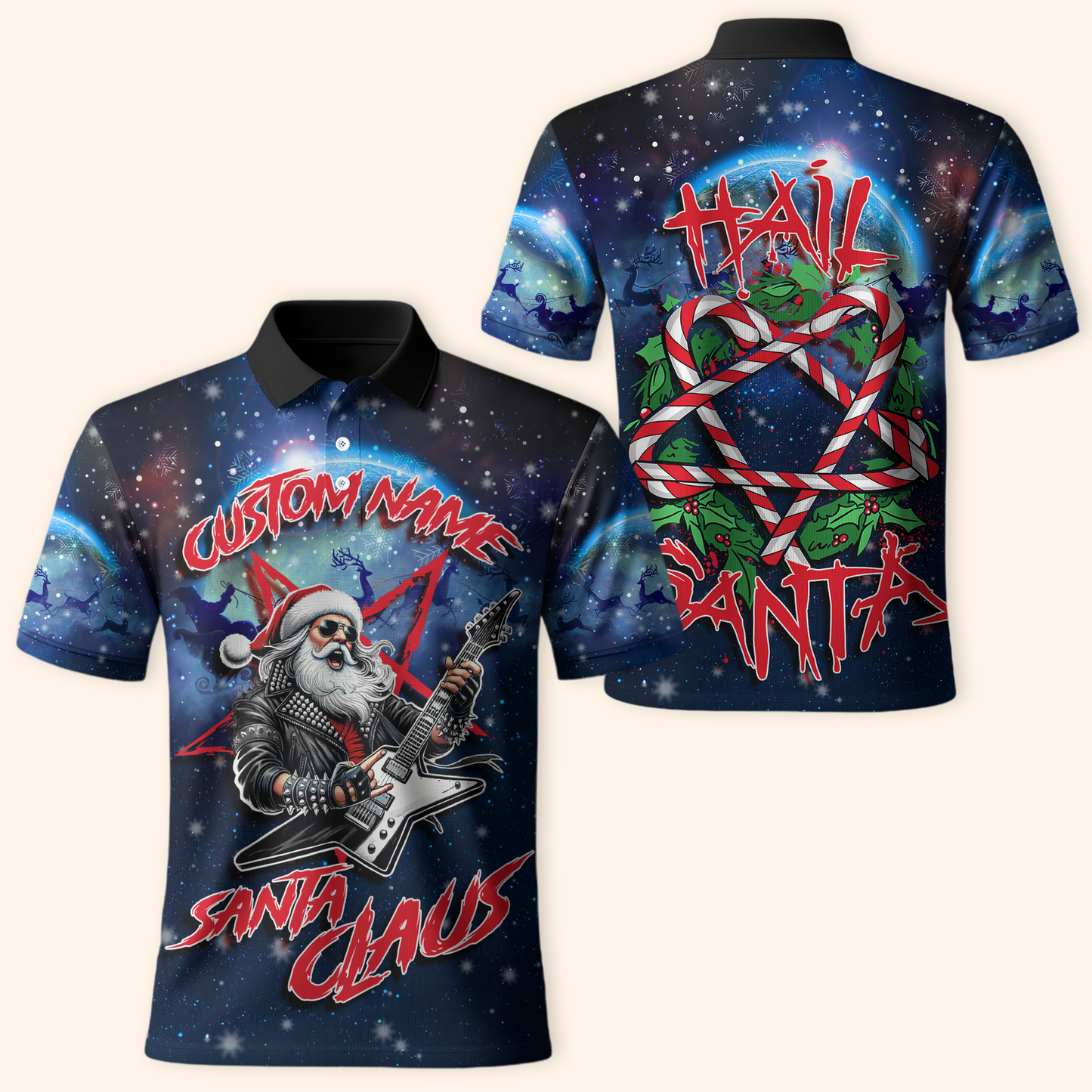 Hail Santa Hoodie – Rock Santa Claus Christmas Hoodie, Personalized Name Gift for Metal Fans