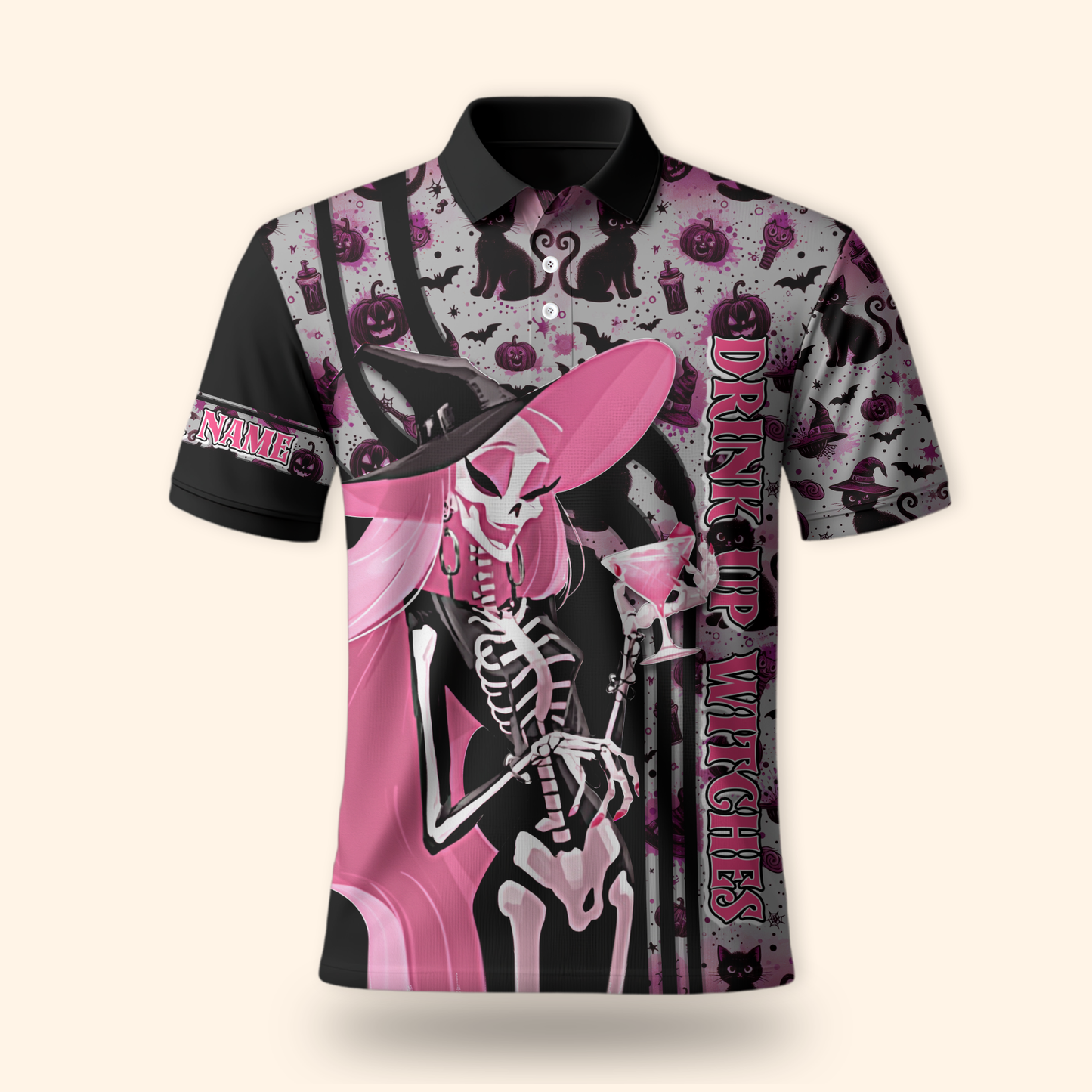 Personalized Halloween Hoodie – Drink Up Witches Pink Black Gothic Jacket, Custom Choo