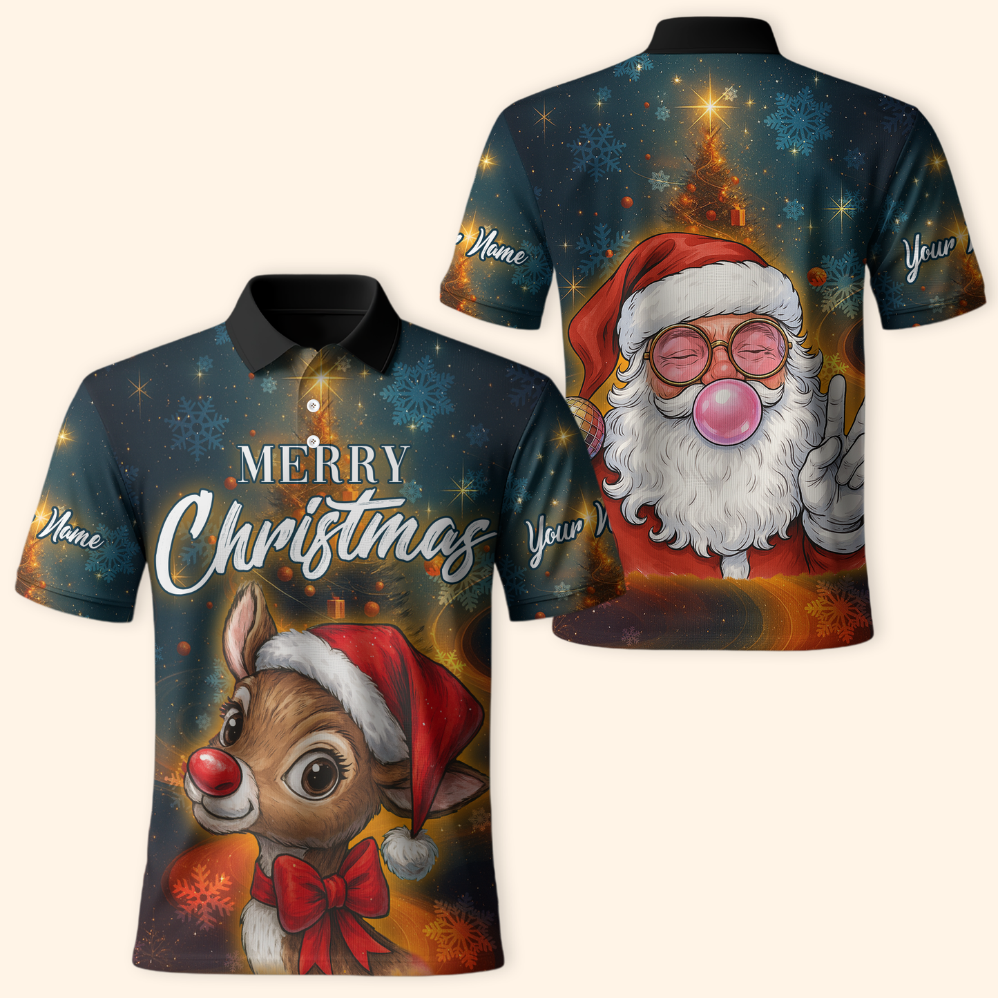 Personalized Merry Christmas Hoodie – Cute Santa & Reindeer Zip Up, Custom Name Holiday Gift, Custom Choo