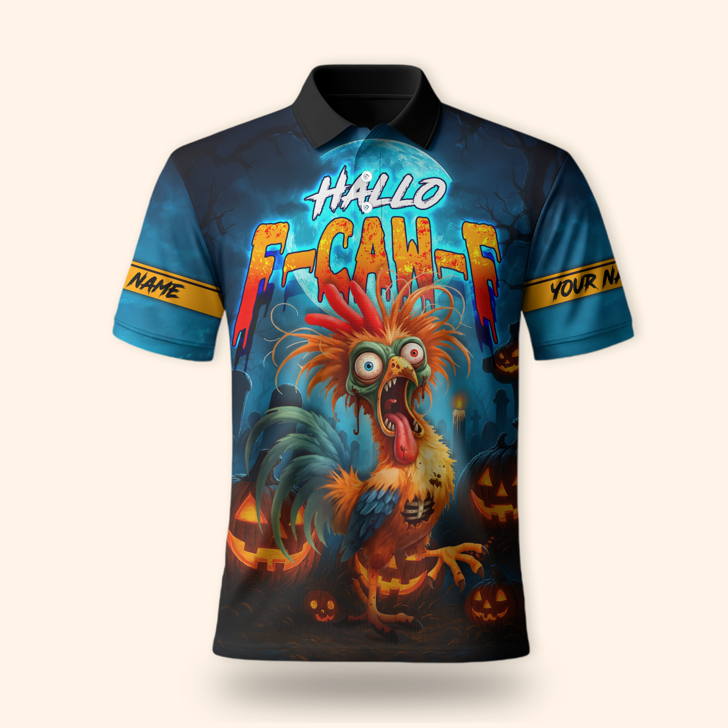 Funny Chicken Halloween Hoodie – Hallo F-Caw-F Scared Rooster – Custom Name Zip Up Hoodie, Custom Choo