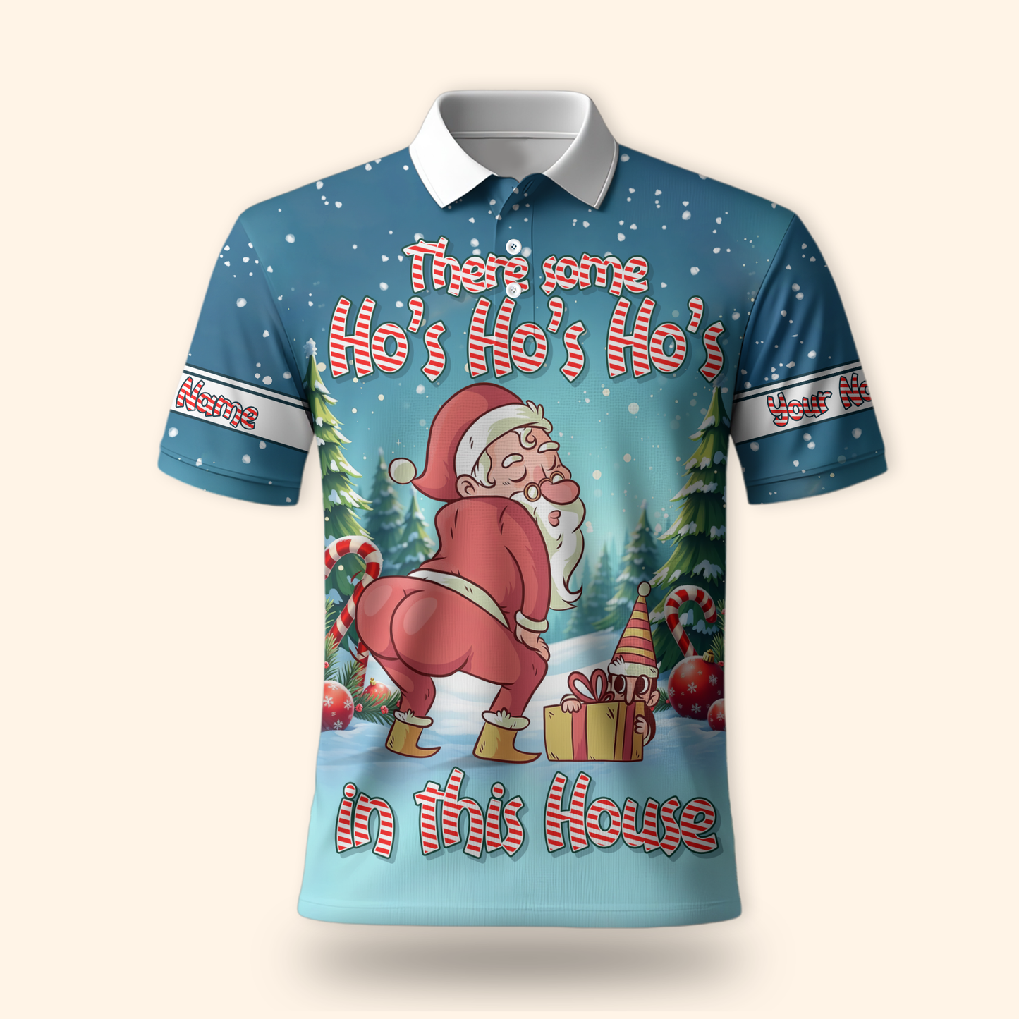 There Some Ho’s In This House Hoodie – Funny Santa Butt Design, Custom Name Christmas Zip Up, Custom Choo
