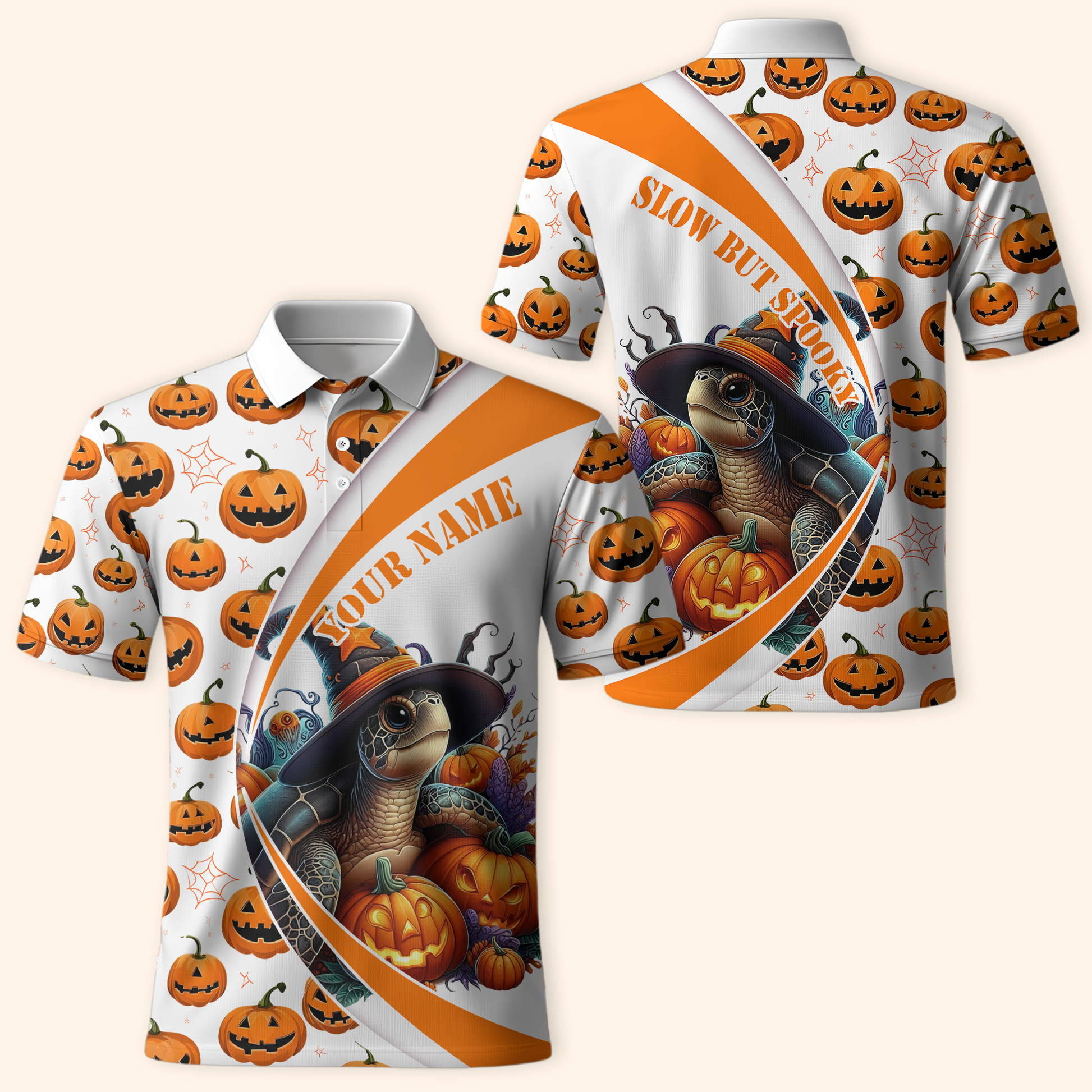 Slow But Spooky Turtle Hoodie – Halloween Pumpkin Zip Up, Custom Name Gift, Custom Choo