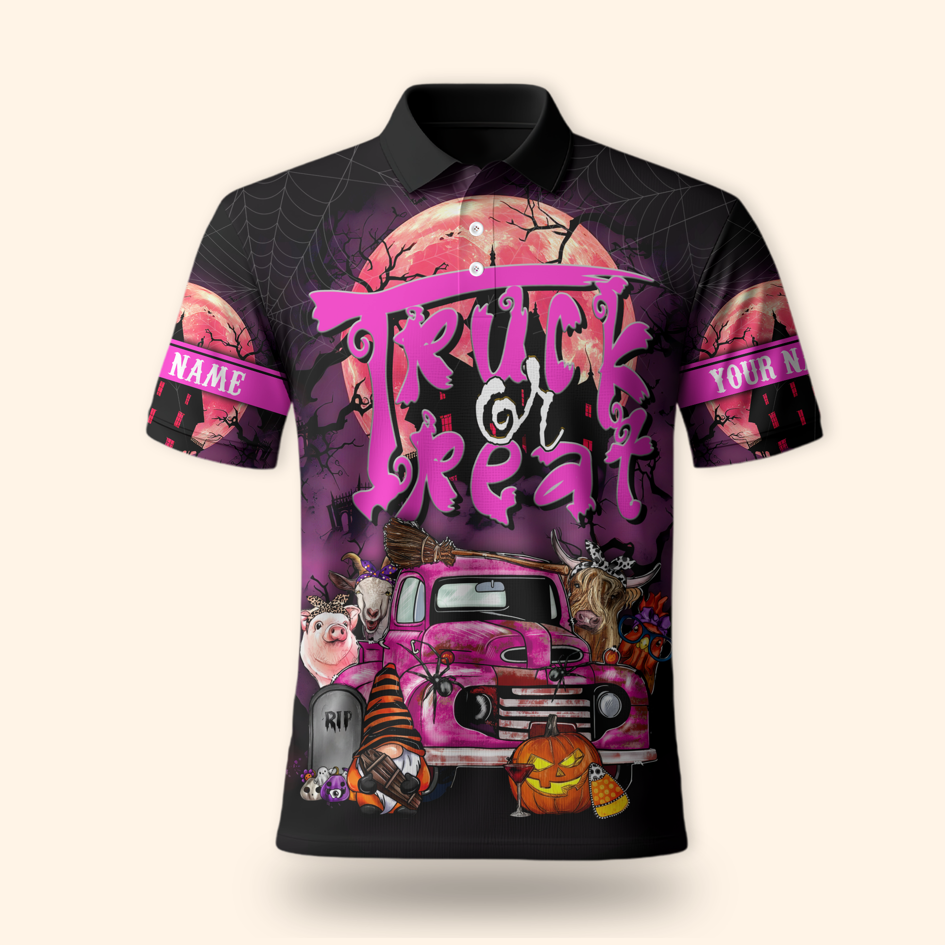 Trick or Treat Truck Hoodie – Halloween Farm Animals & Pumpkin Zip Up, Custom Name, Custom Choo