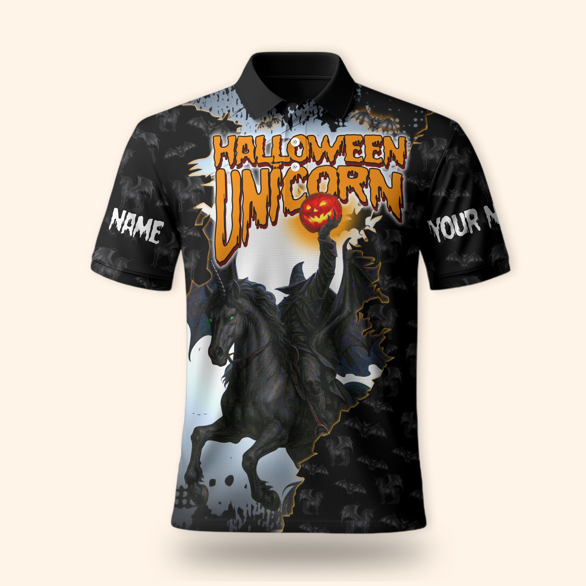 Halloween Unicorn Hoodie – Spooky Black Unicorn Zip Up Jacket, Custom Name Gift, Custom Choo