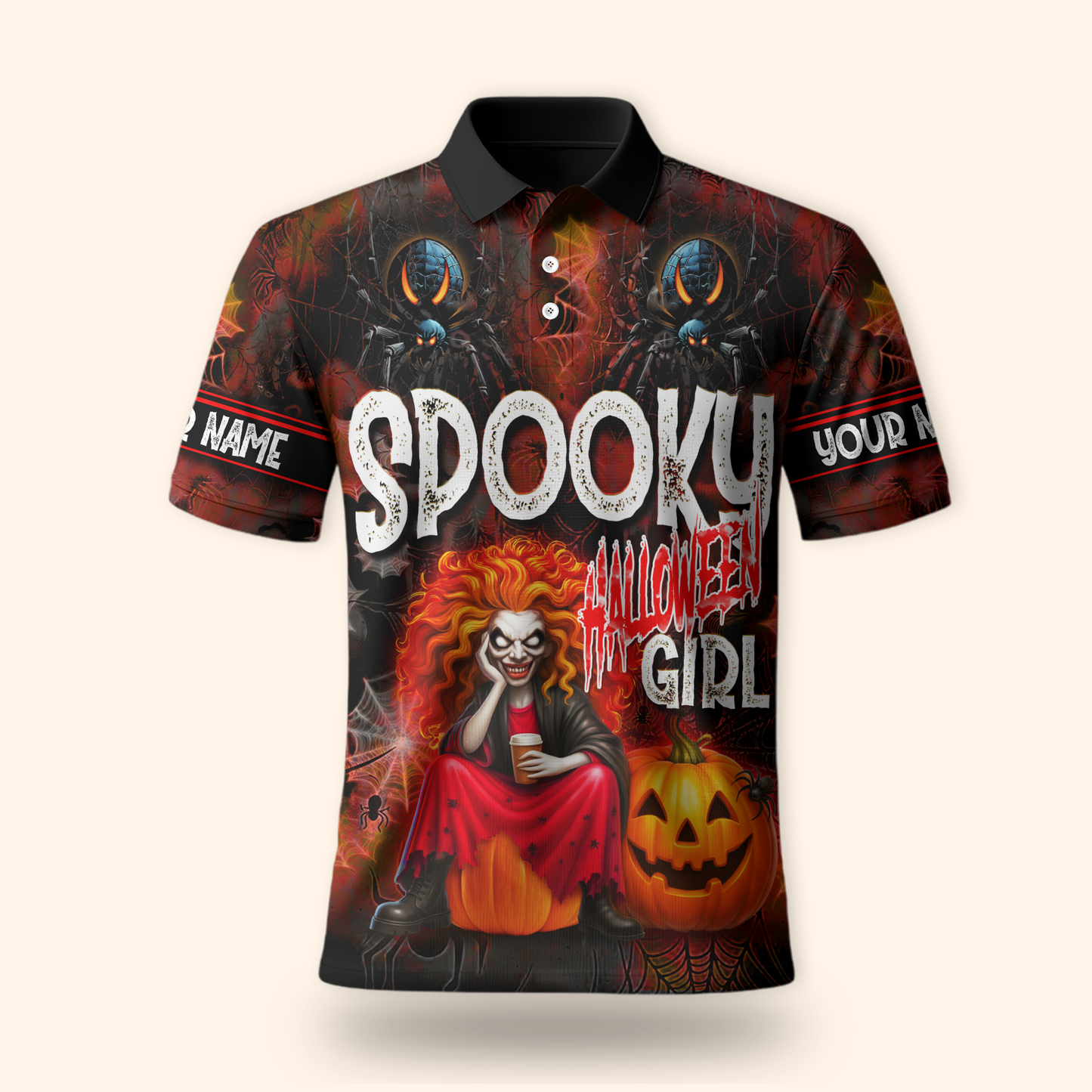 Spooky Halloween Girl Hoodie – Personalized Name Creepy Zip Up Jacket, Custom Choo
