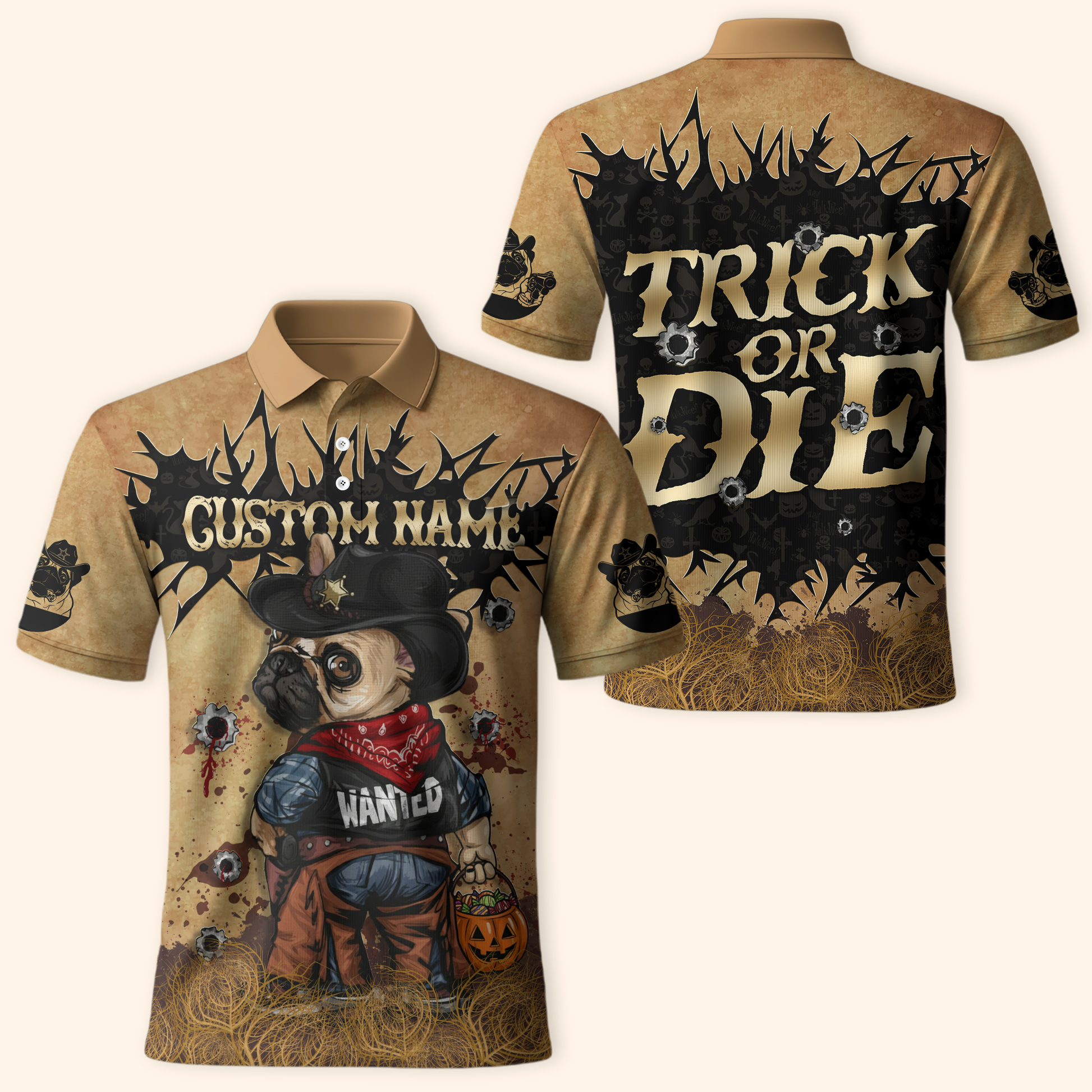 Personalized Trick Or Die Cowboy Pug Dog, Custom Choo