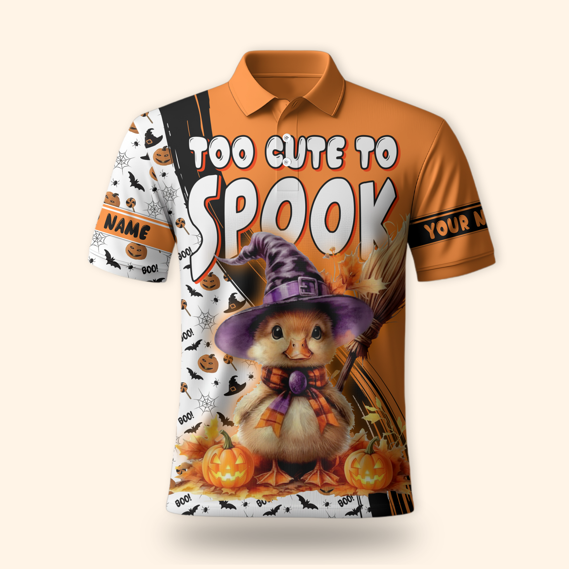 Too Cute To Spook Halloween Hoodie – Personalized Name Pumpkin Witch Cat Jacket, Custom Choo