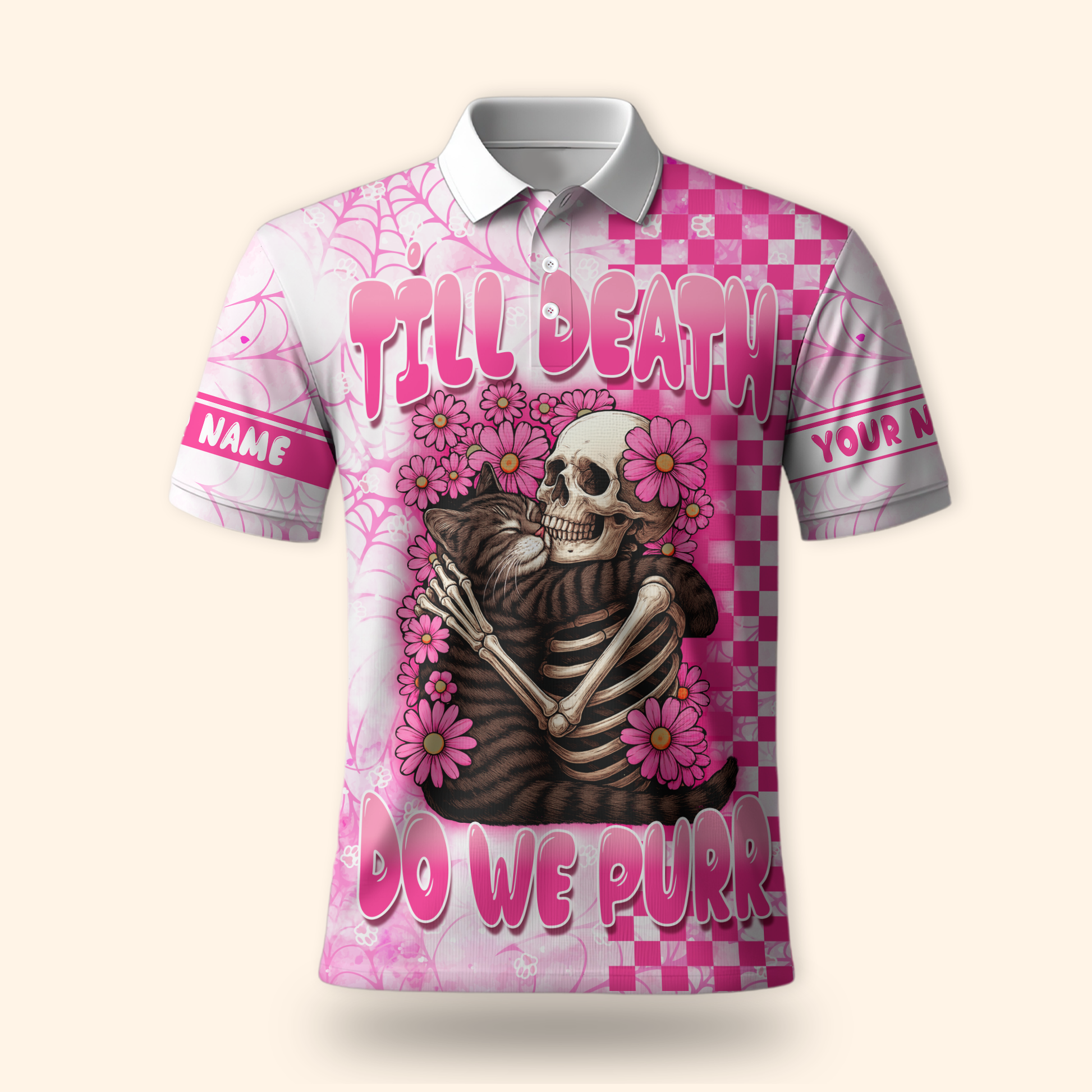 Personalized Cat Skeleton Hoodie – Till Death Do We Purr Pink Gothic Zip Up, Custom Choo