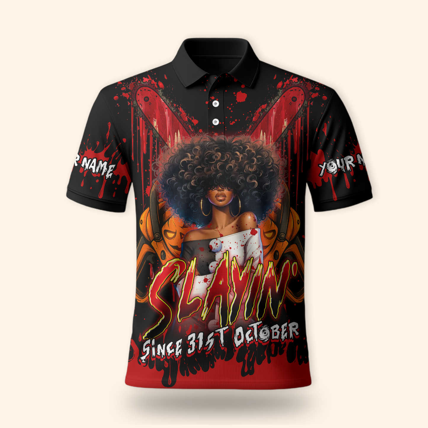 Slayin’ Since 31st October Hoodie – Custom Name Halloween Horror Afro Girl Jacket, Custom Choo