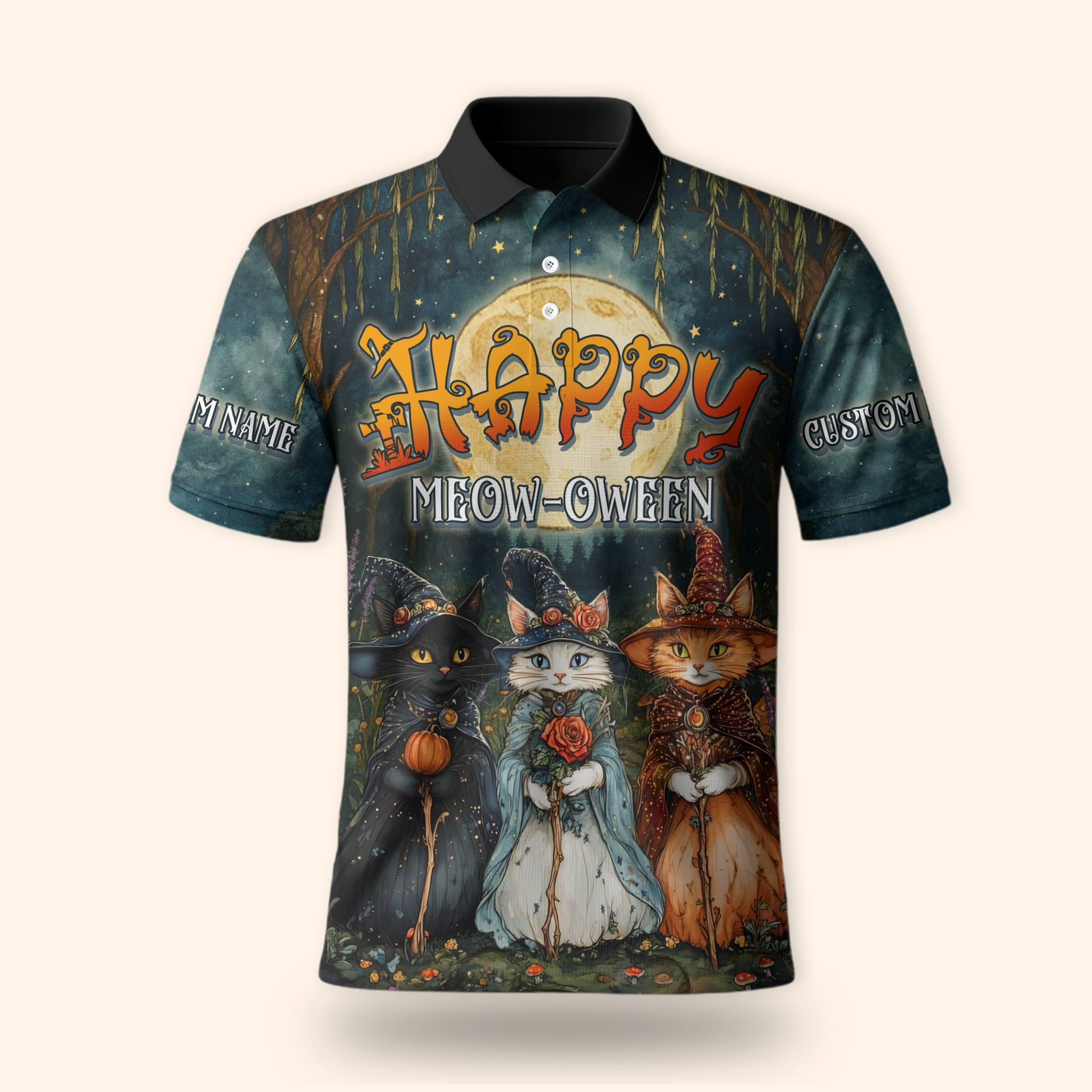 Happy Meow-Oween Hoodie – Halloween Cat Witch 3D Zip Up – Custom Name Hoodie, Custom Choo