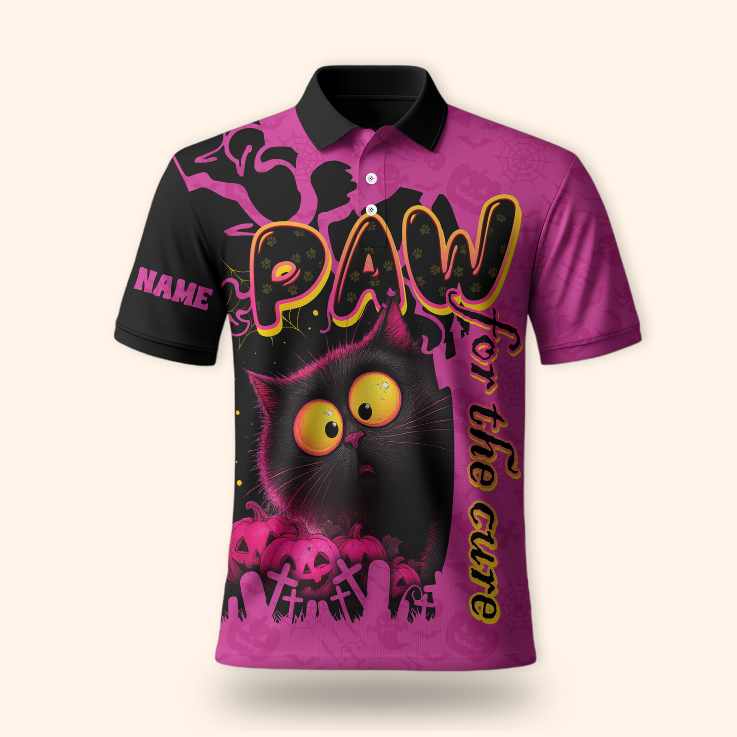 Personalized Cat Hoodie – Paw for the Cure Black Cat Pink Halloween Zip Up, Custom Choo